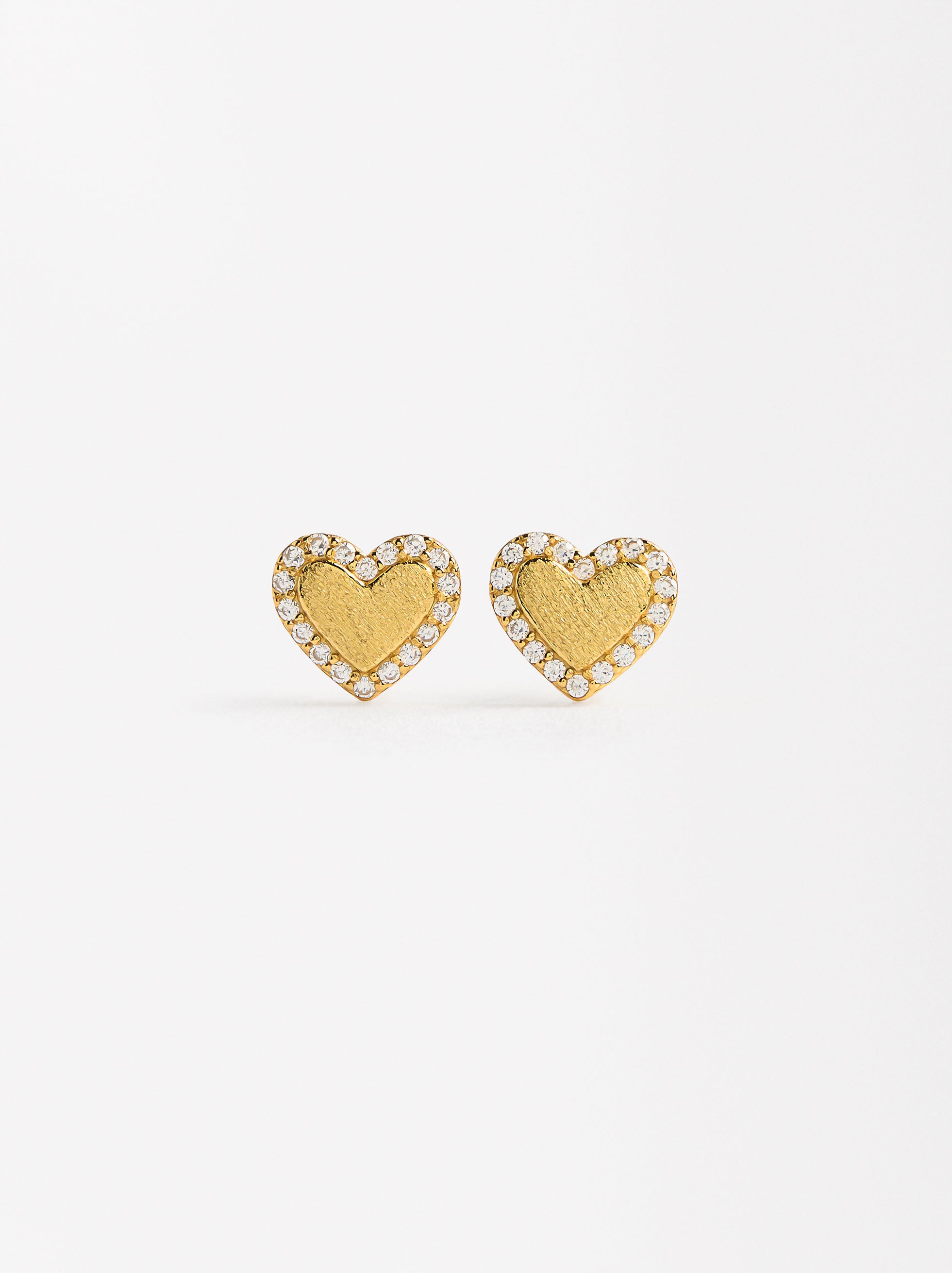 Aretes Corazón Con Circonitas - Plata De Ley 925