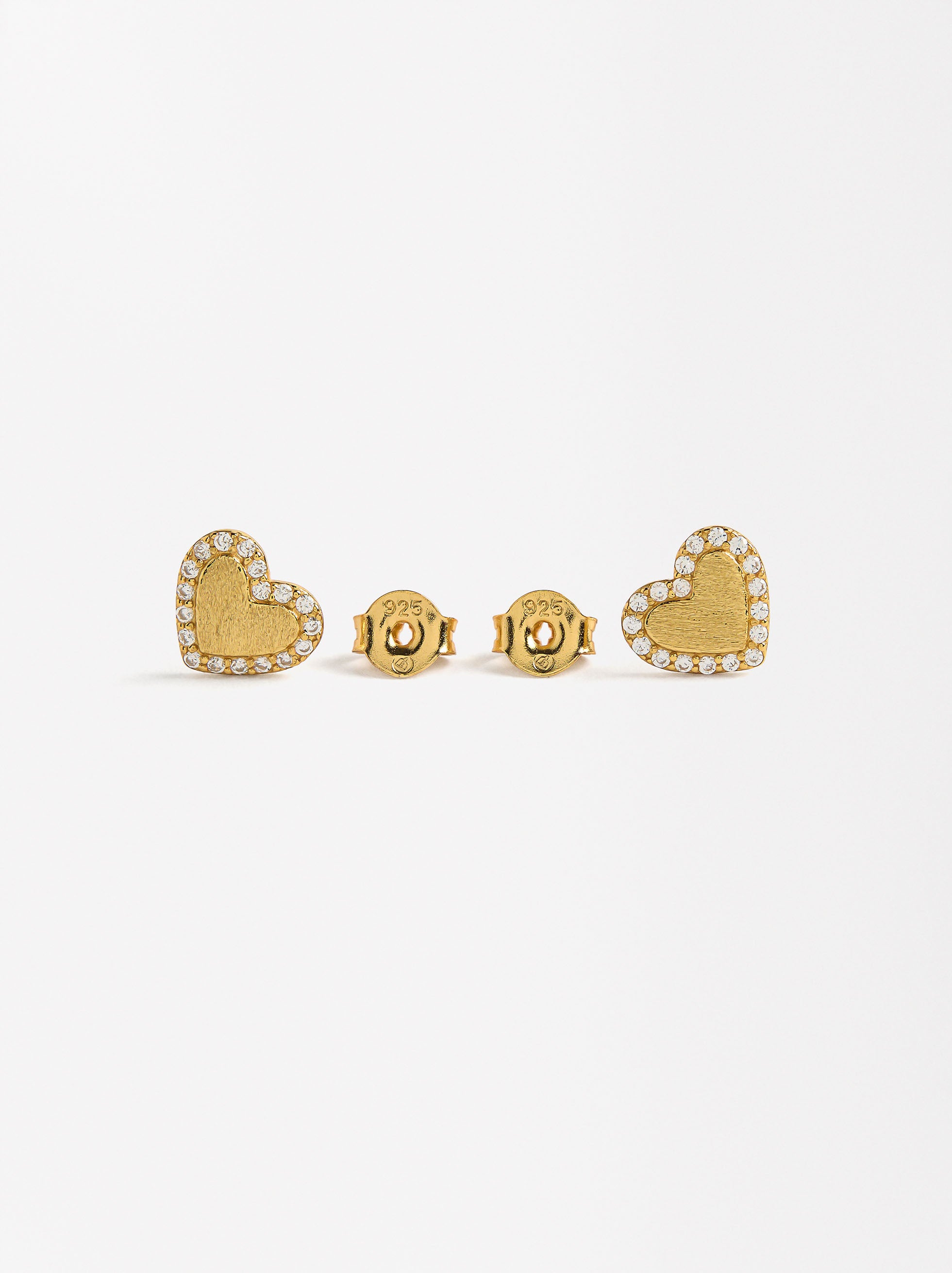 Aretes Corazón Con Circonitas - Plata De Ley 925