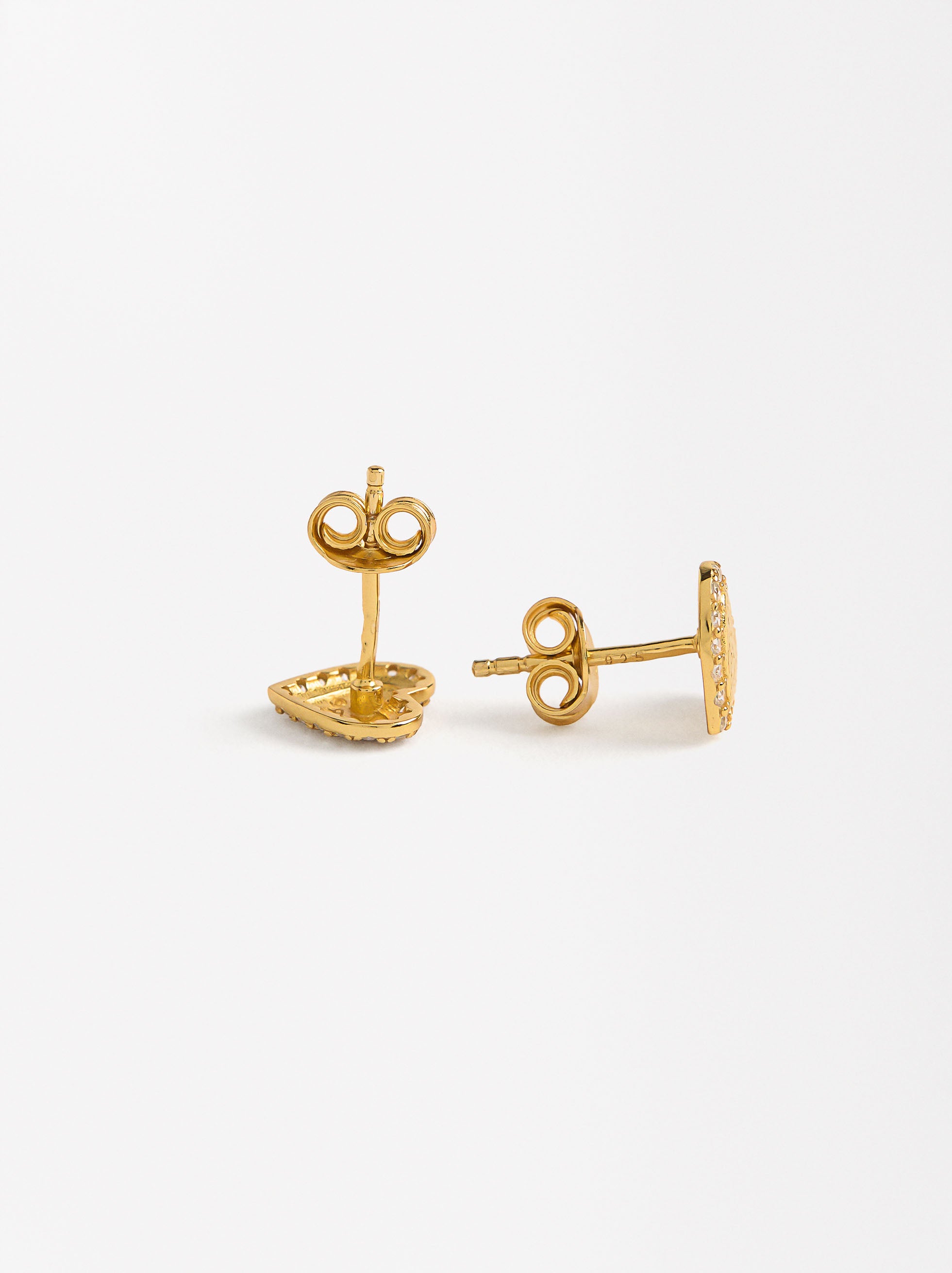 Aretes Corazón Con Circonitas - Plata De Ley 925