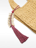Bolsa Tote Efecto Rafia Con Detalle De Conchas Colgante S