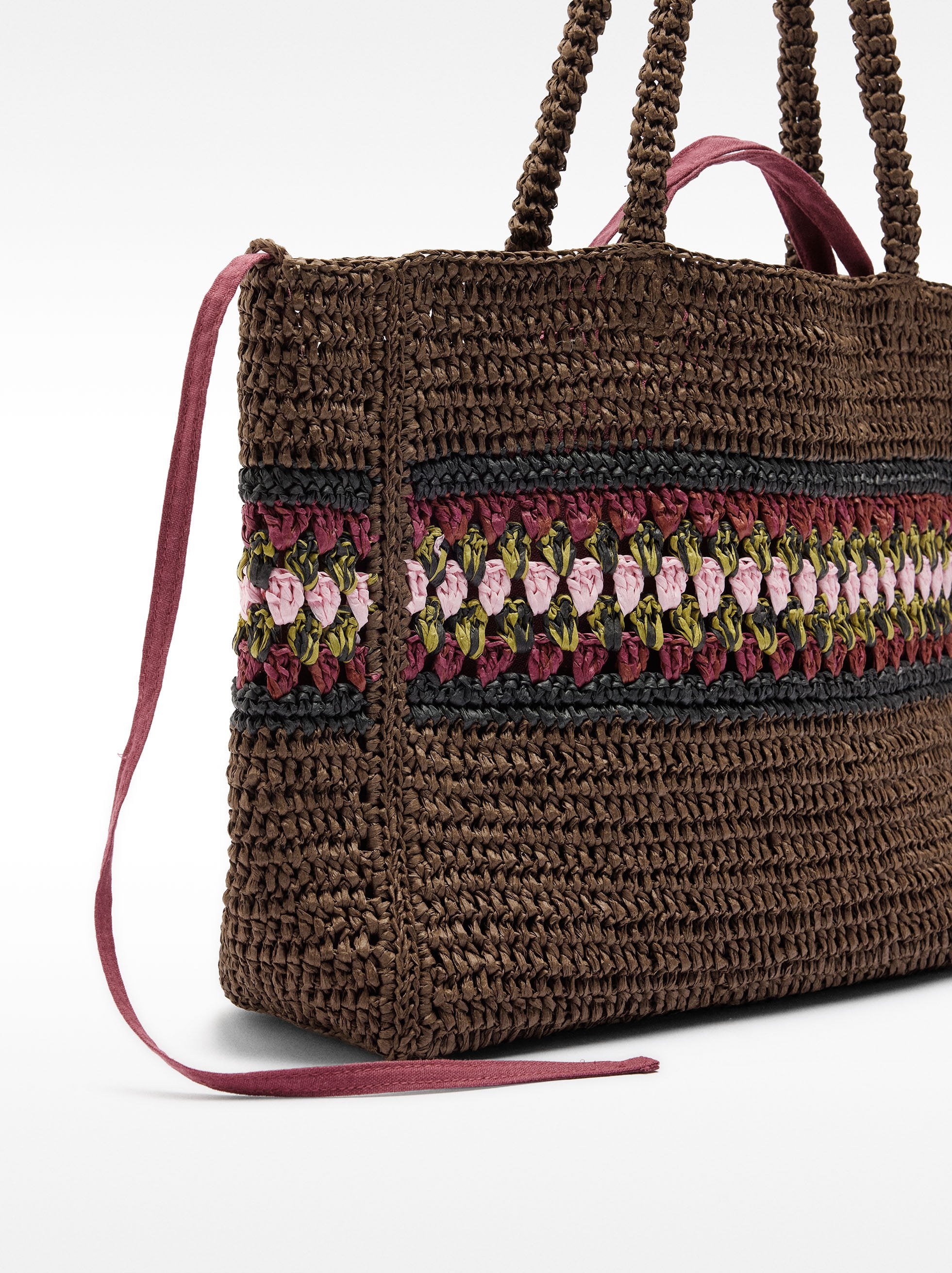 Bolso Shopper Efecto Rafia Con Detalle Trenzado