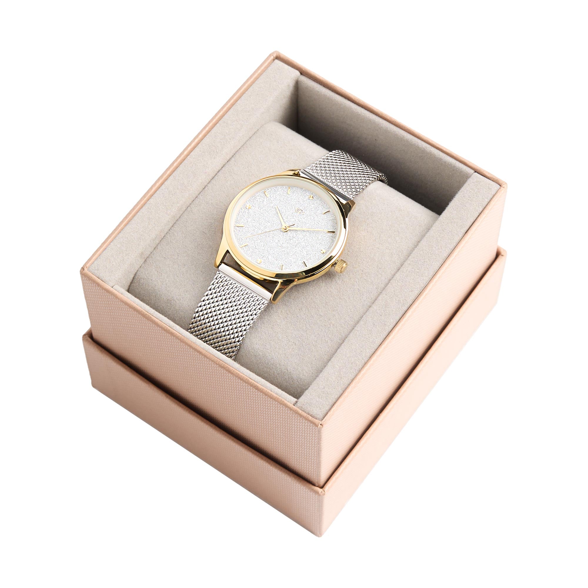 Reloj Pulsera De Malla Metálica Bicolor De Acero