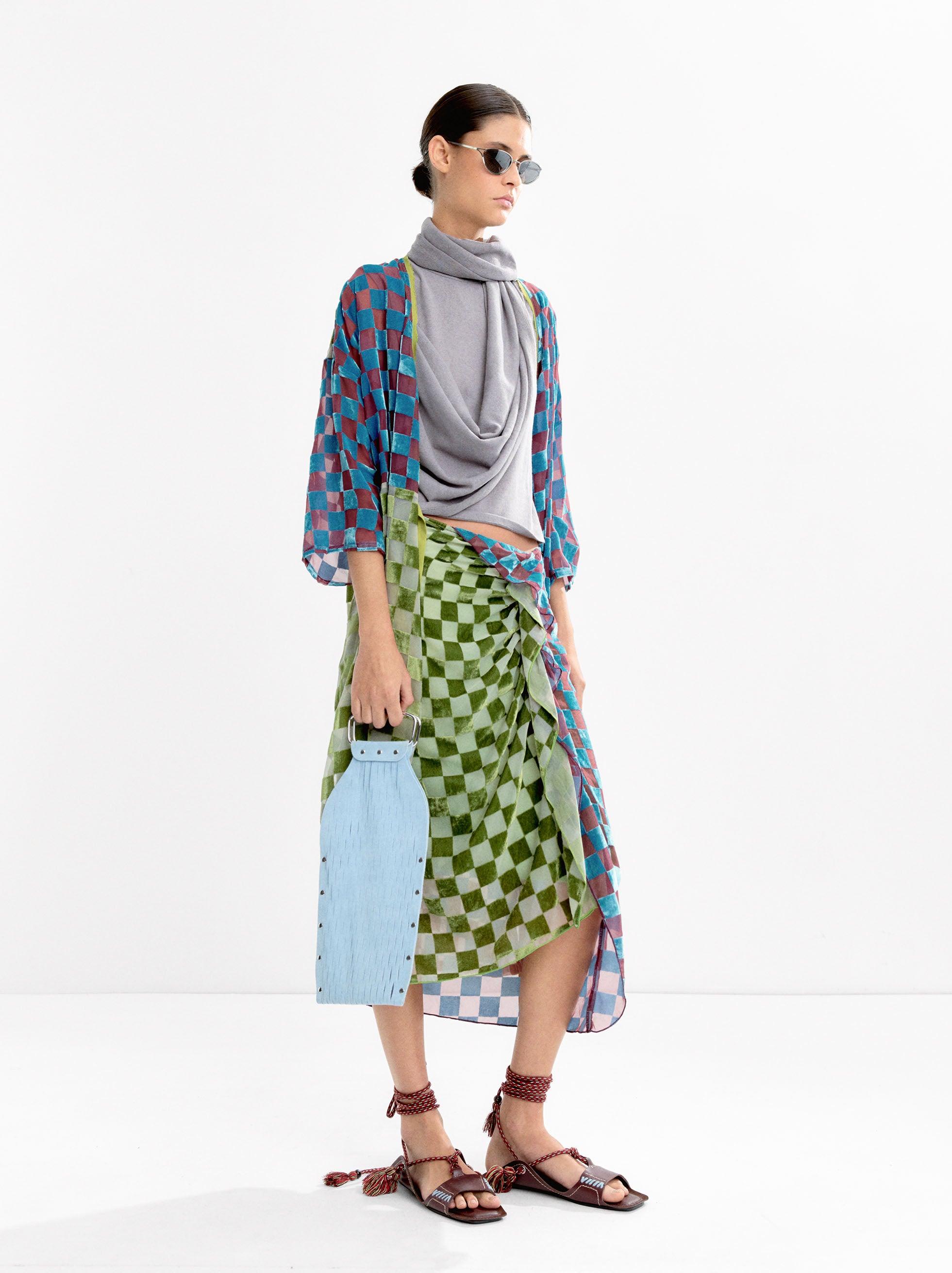 Kimono De Cuadros De Terciopelo