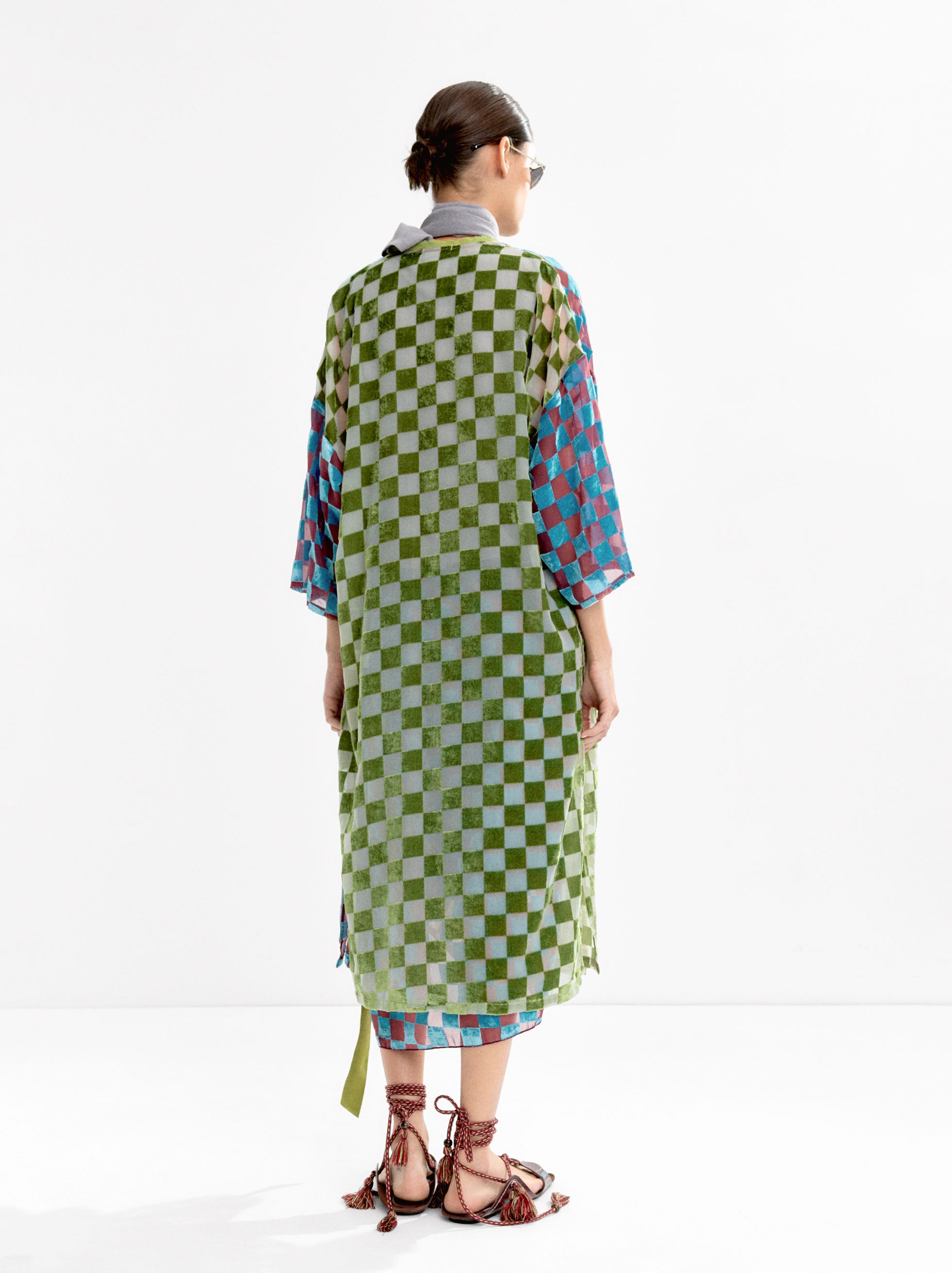 Kimono De Cuadros De Terciopelo