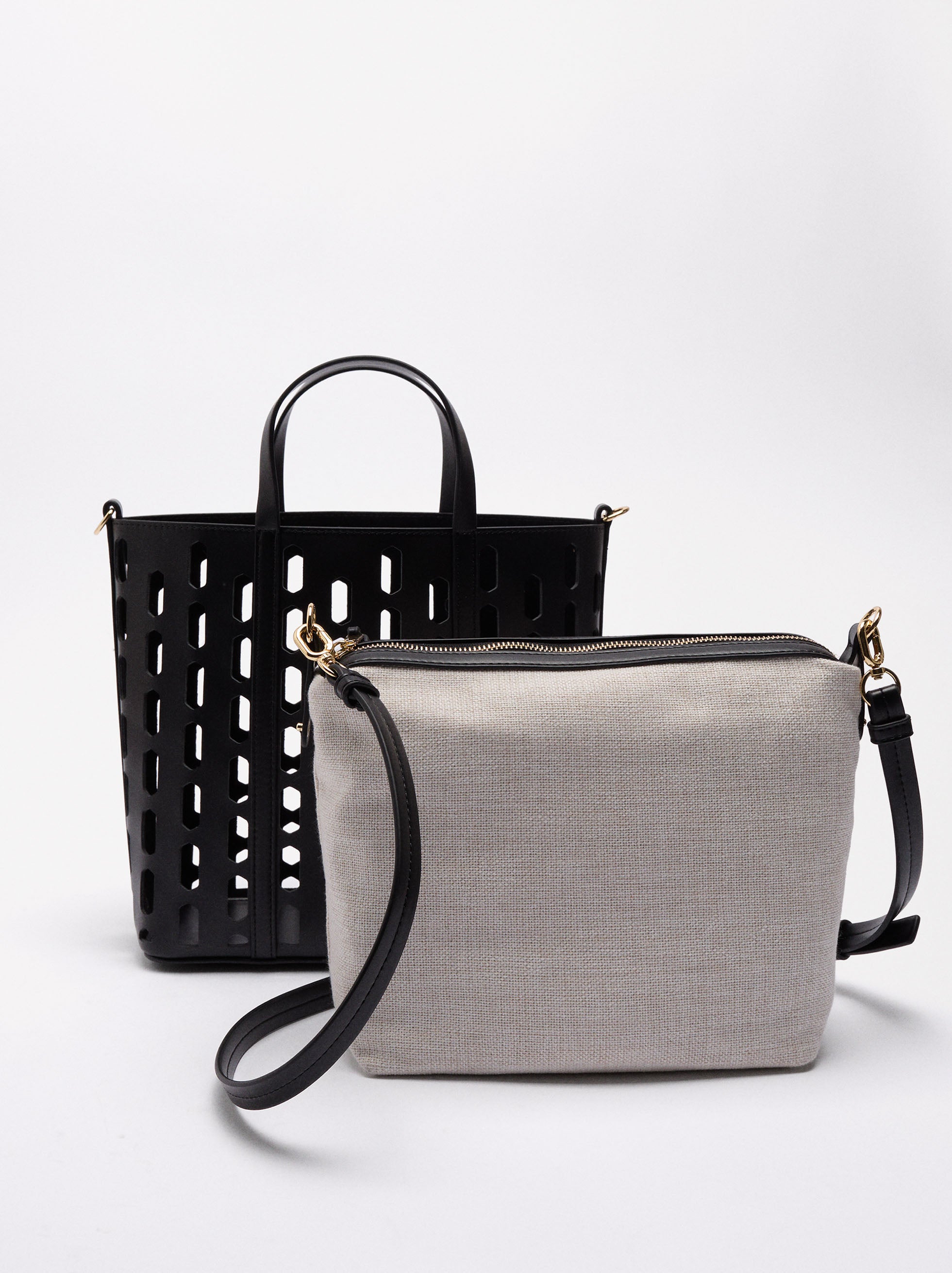 Cartera Tote Perforado Con Cartera Removible