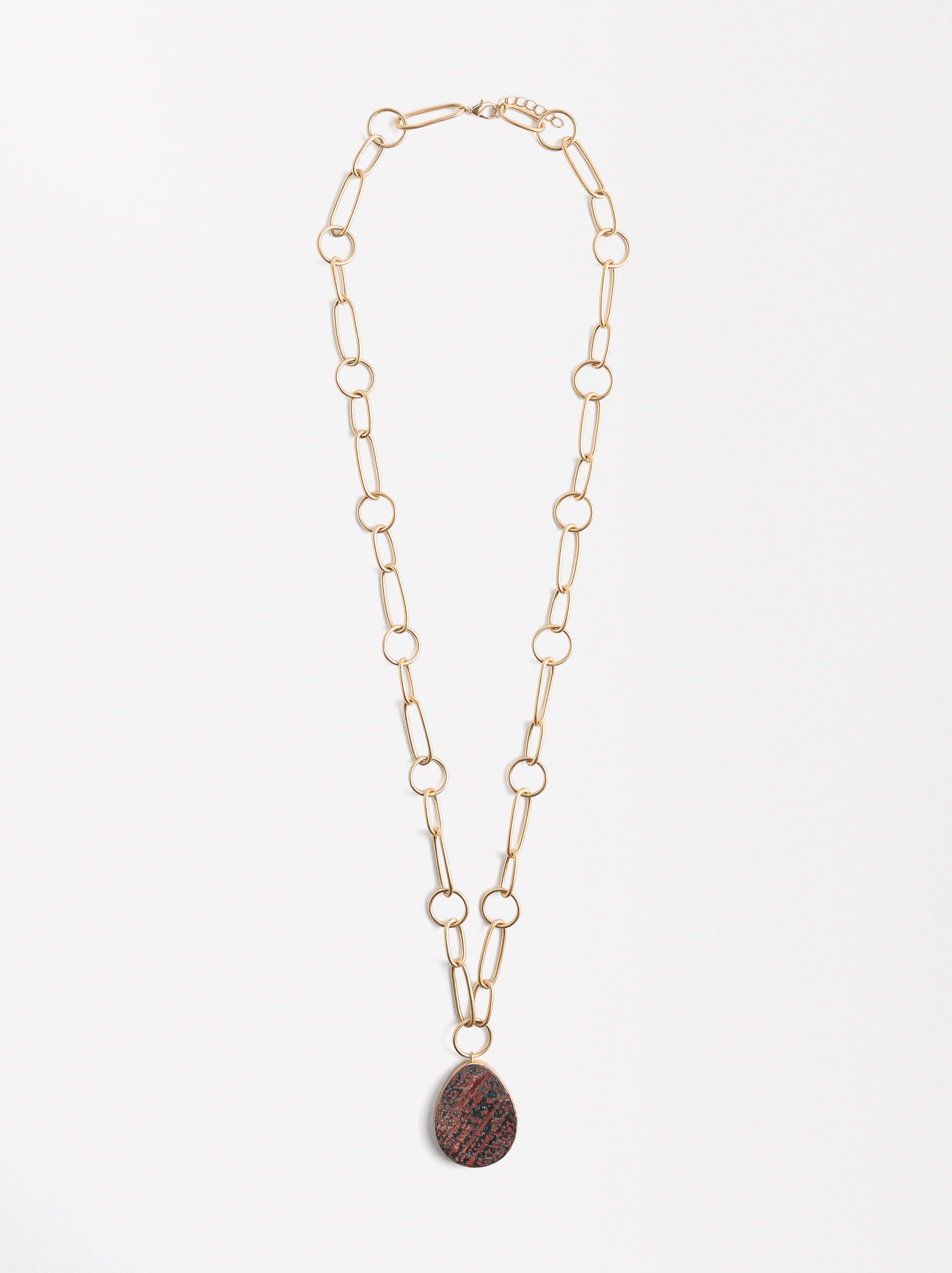 Collar Largo De Eslabones Con Piedra