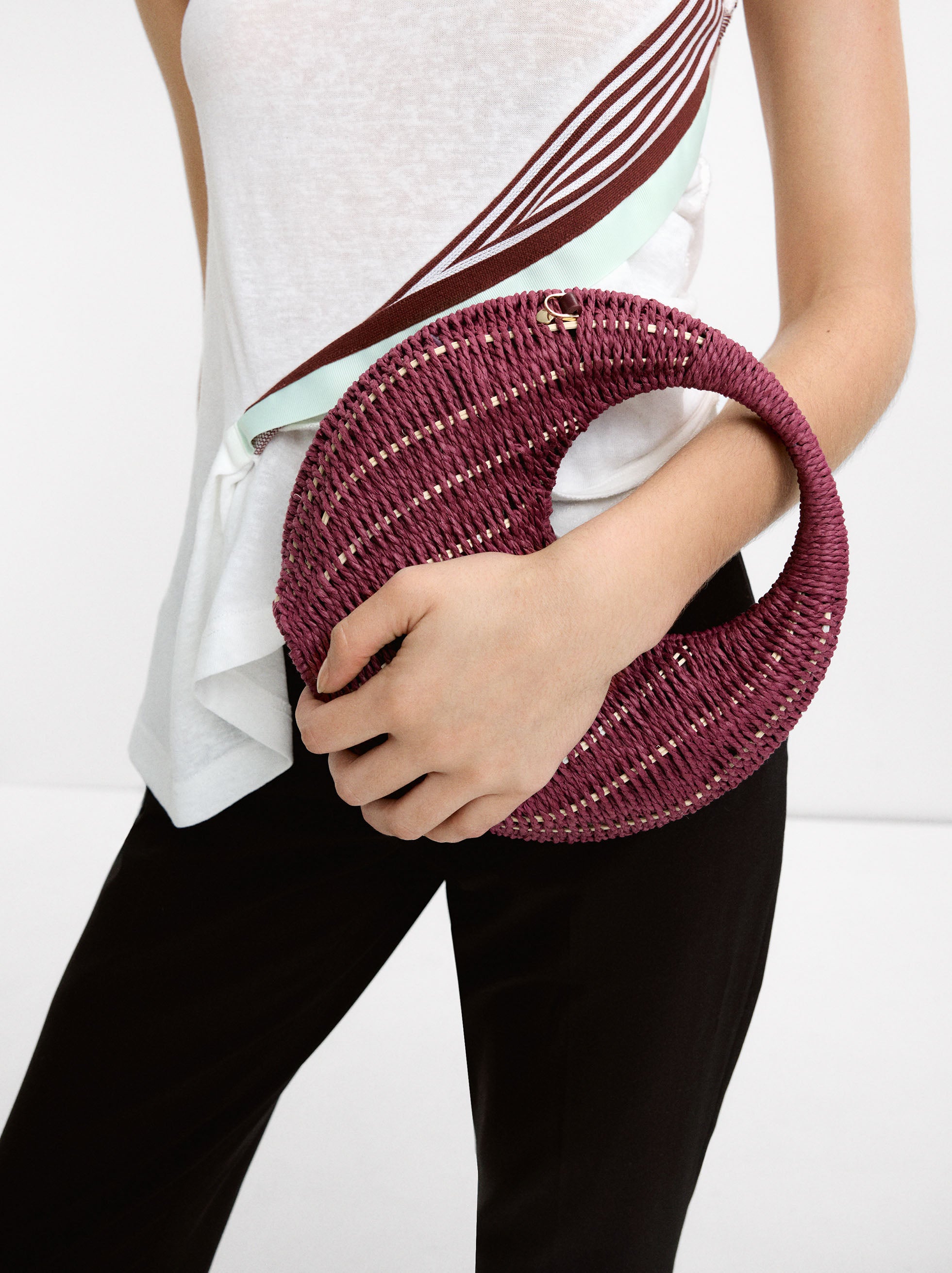 Bolso Bandolera Redondo Efecto Rafia