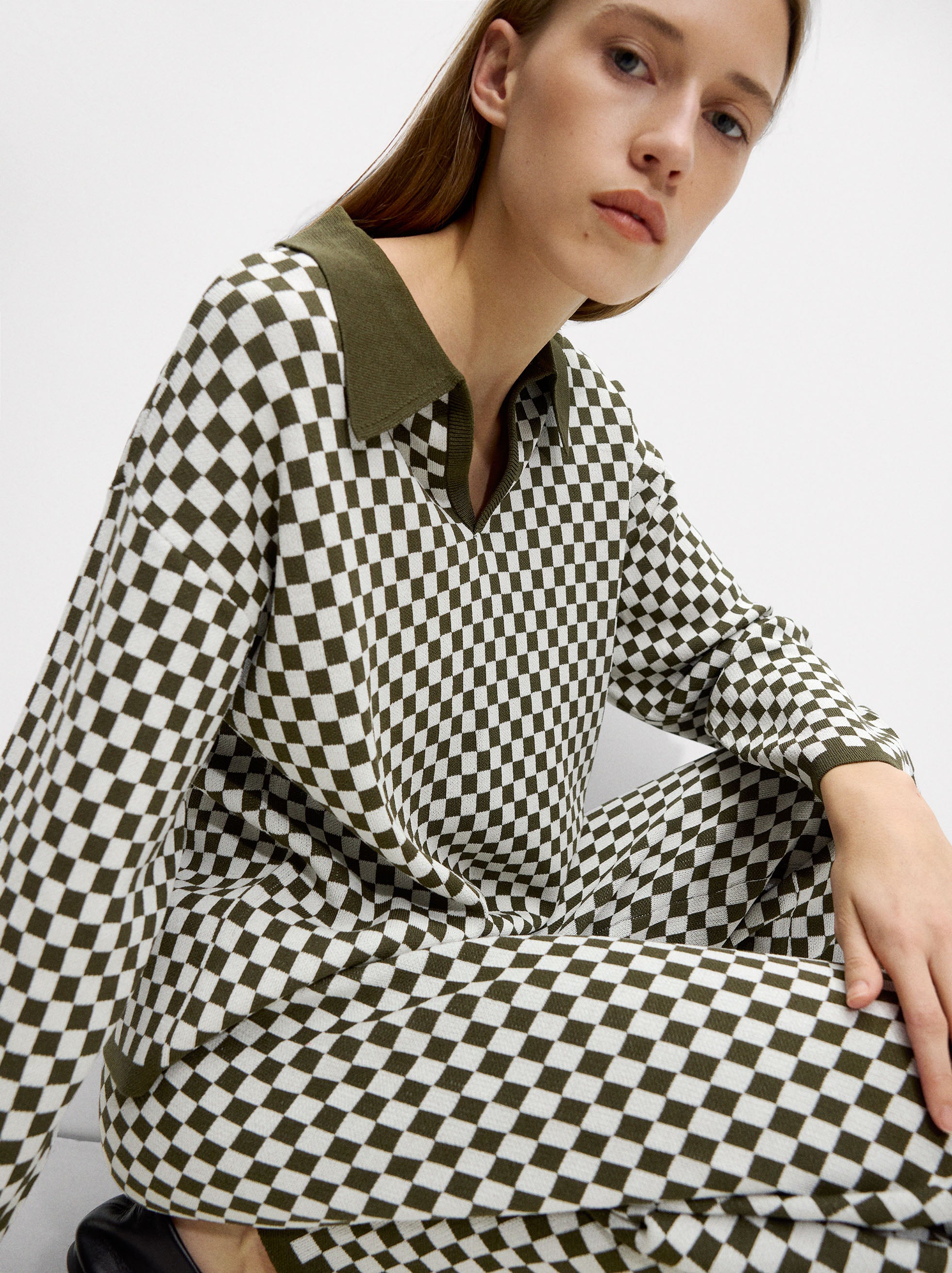 Suéter De Punto Jacquard Cuello Polo