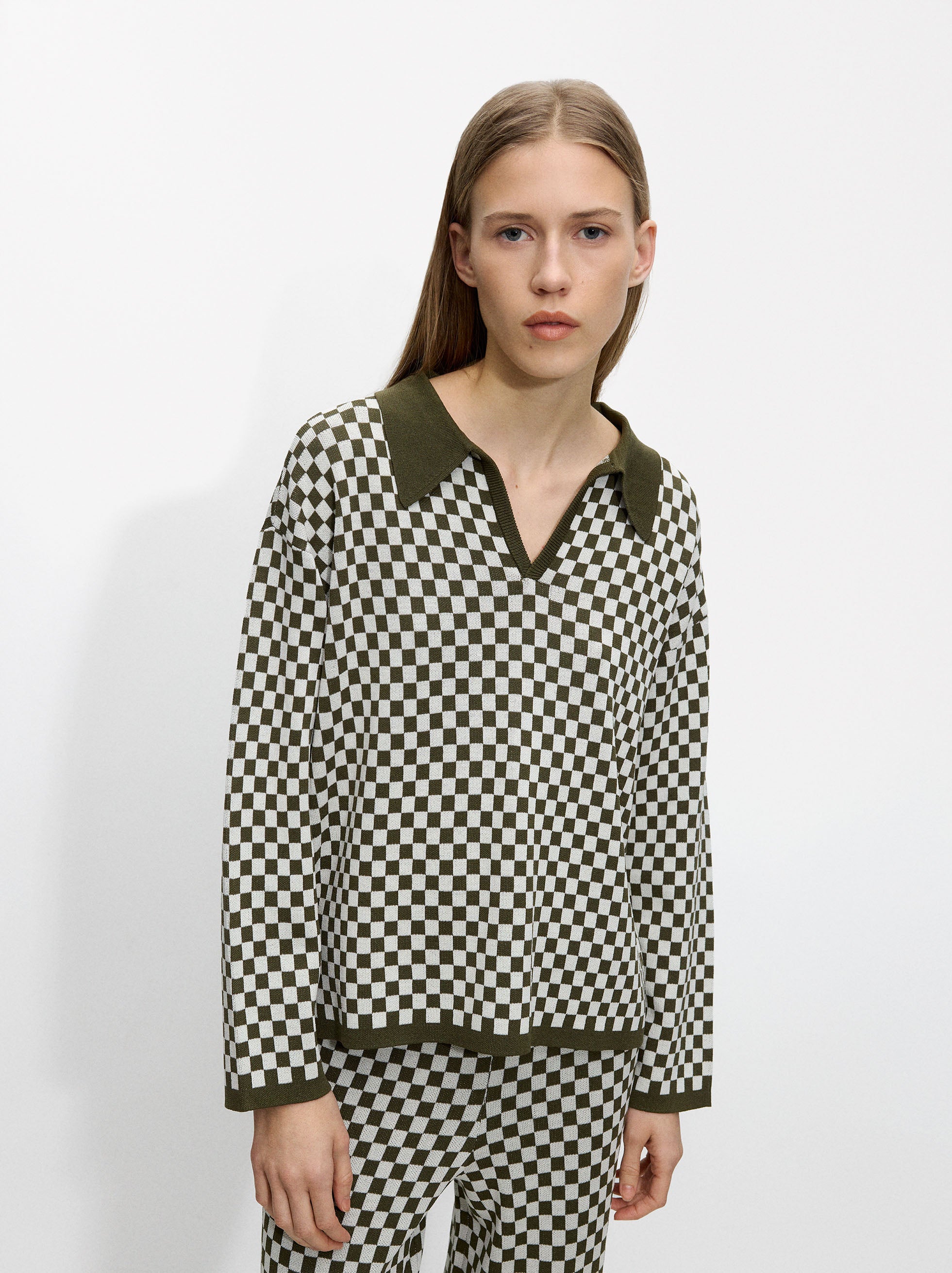 Suéter De Punto Jacquard Cuello Polo