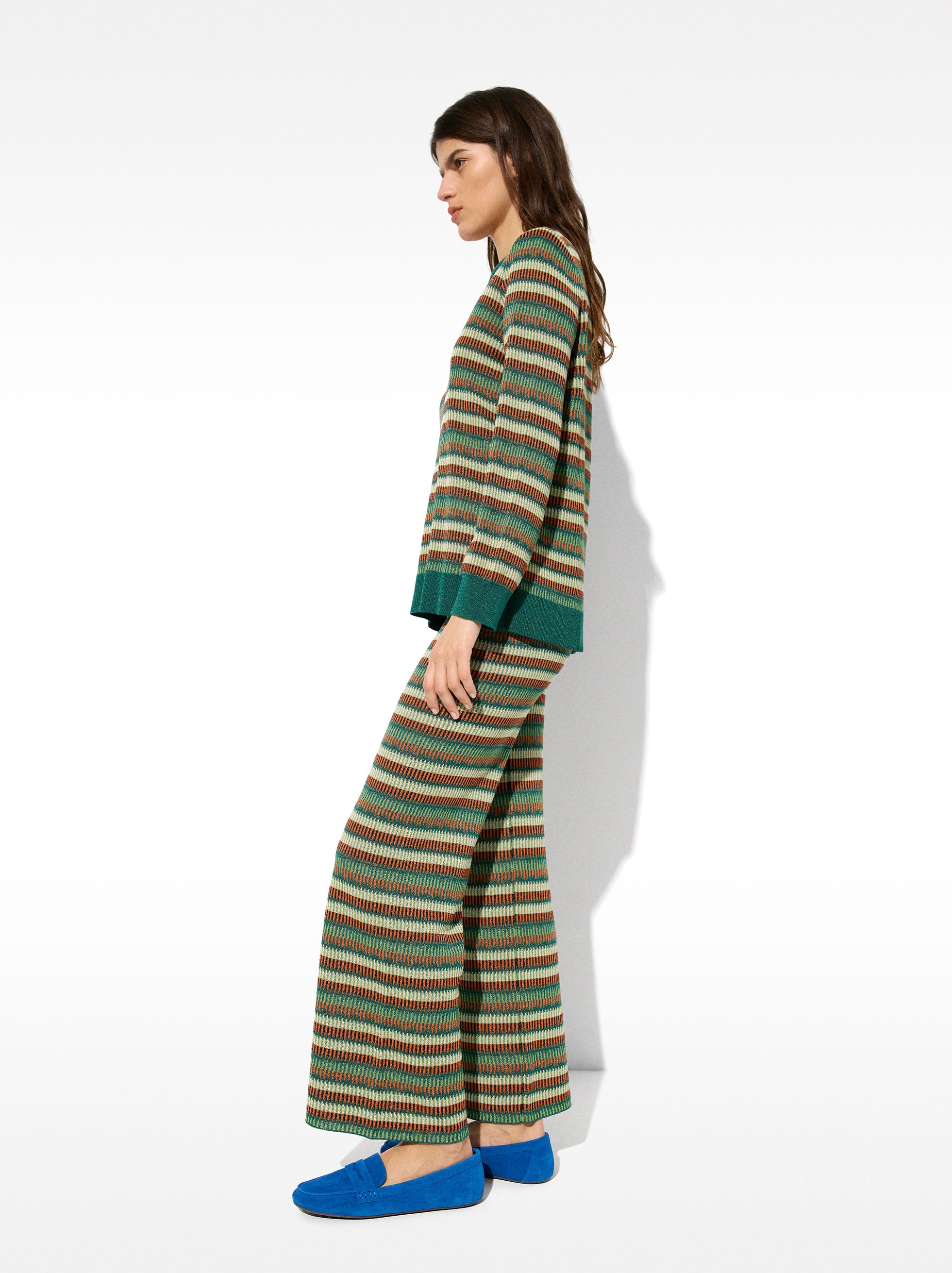 Pantalón De Punto Jacquard A Rayas