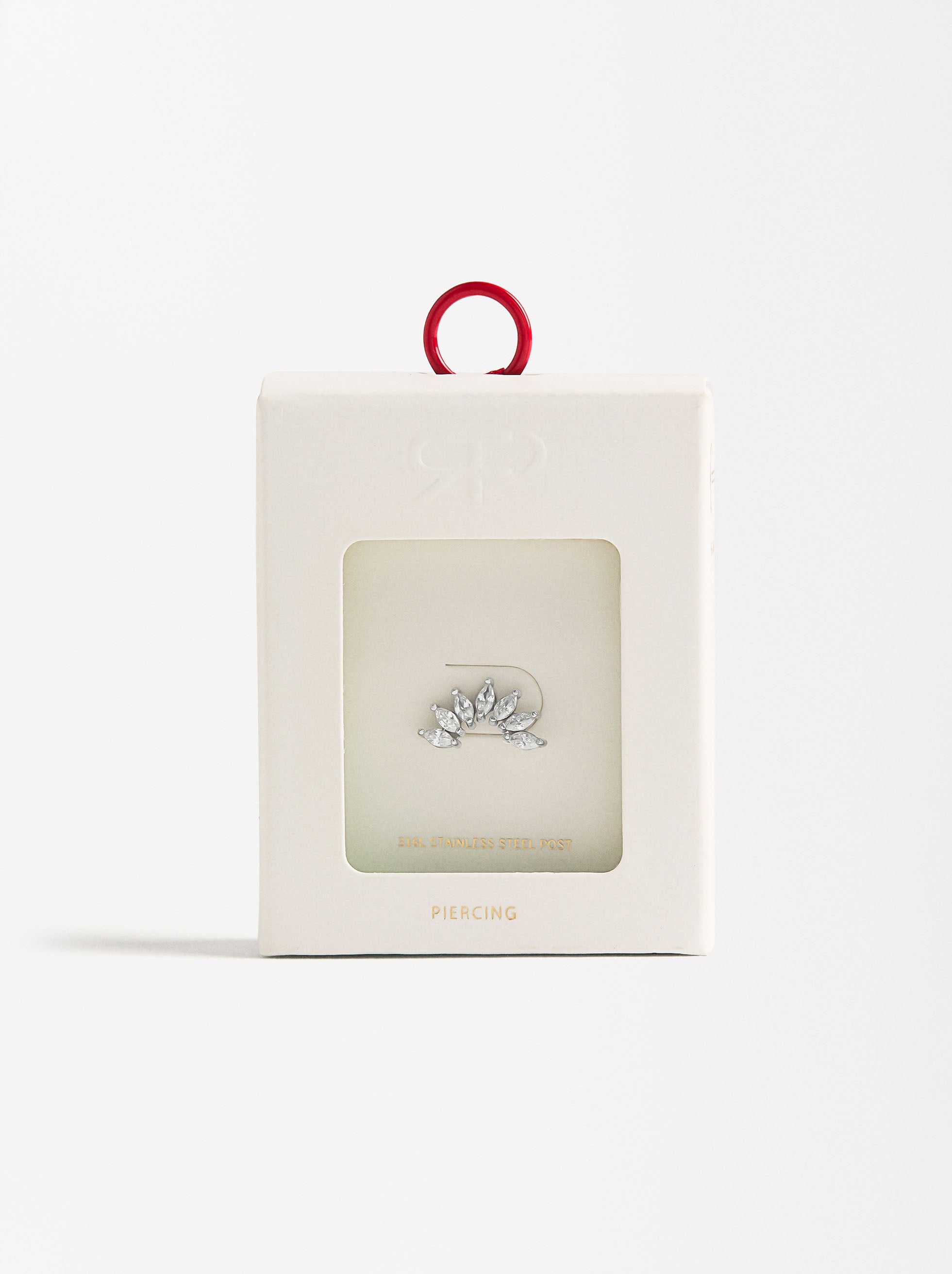 Piercing Hoja Con Circonitas - Acero Inoxidable