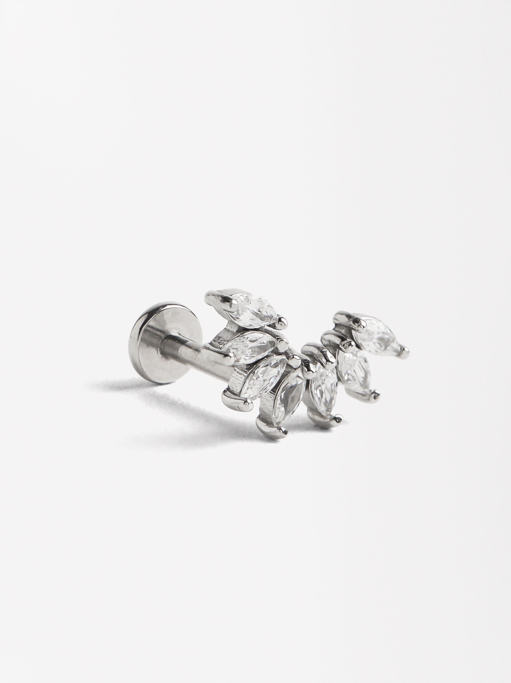 Piercing Hoja Con Circonitas - Acero Inoxidable
