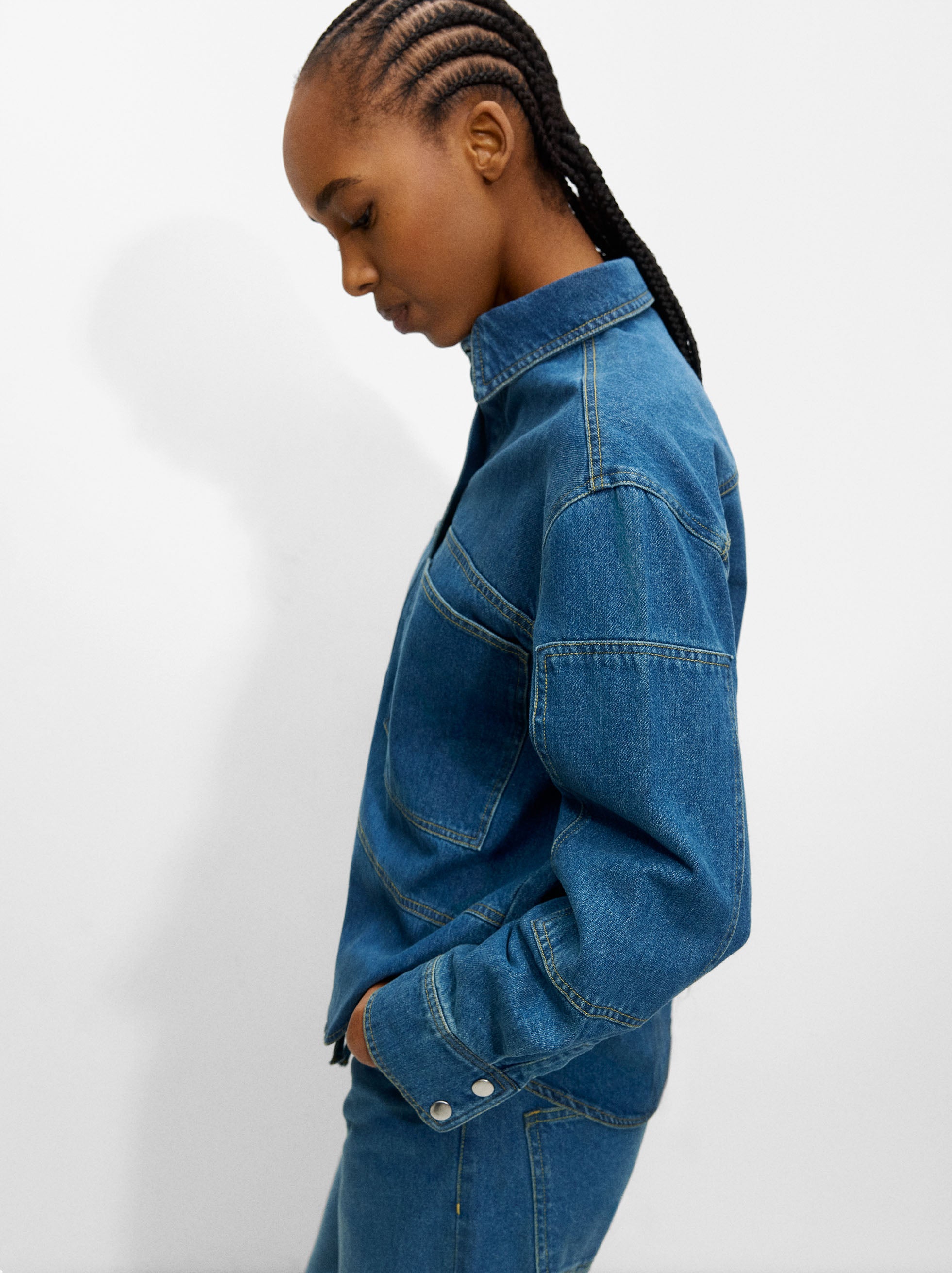 Camisa Denim De Manga Larga