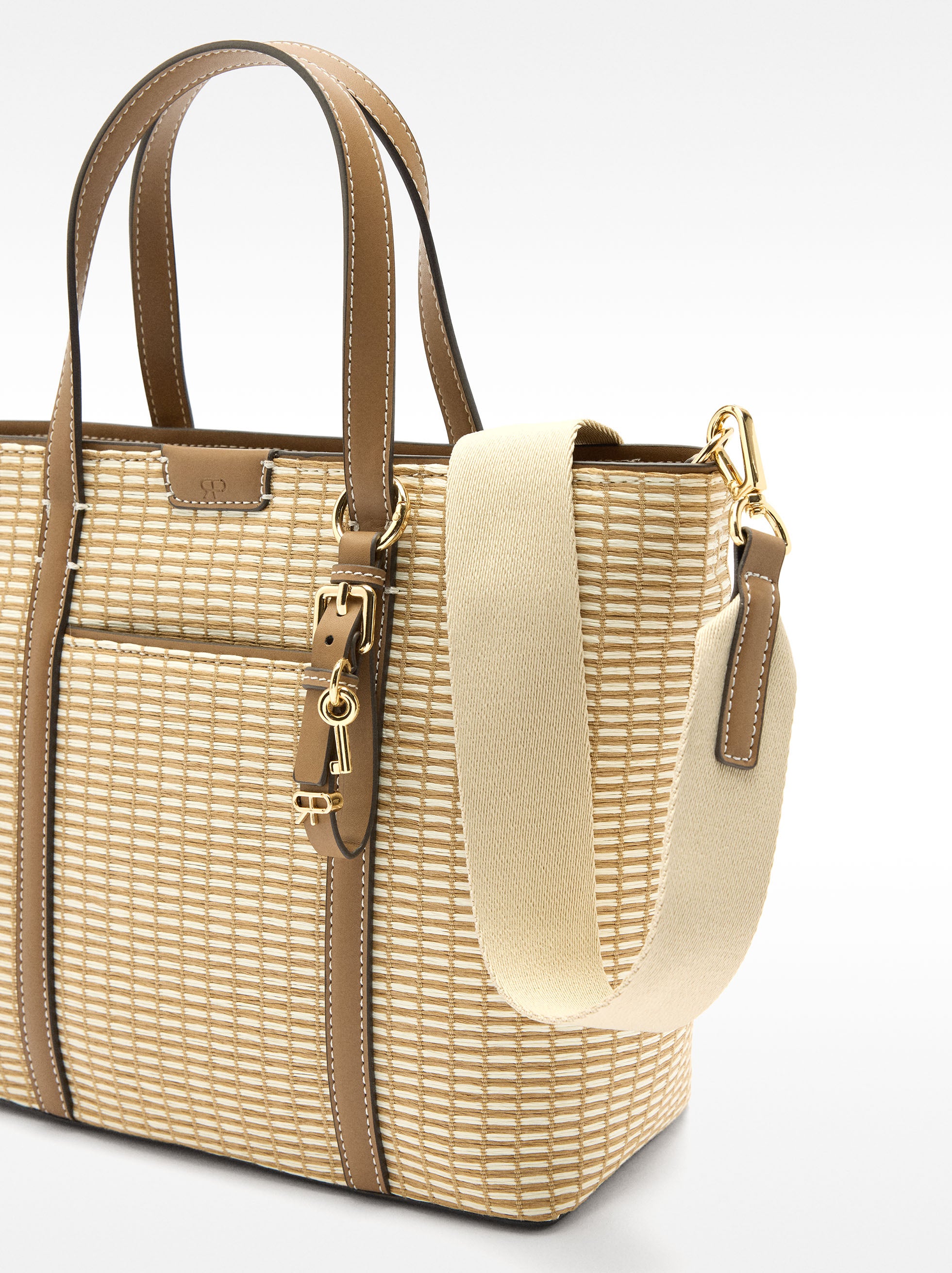 Cartera Tote Efecto Rafia A Rayas