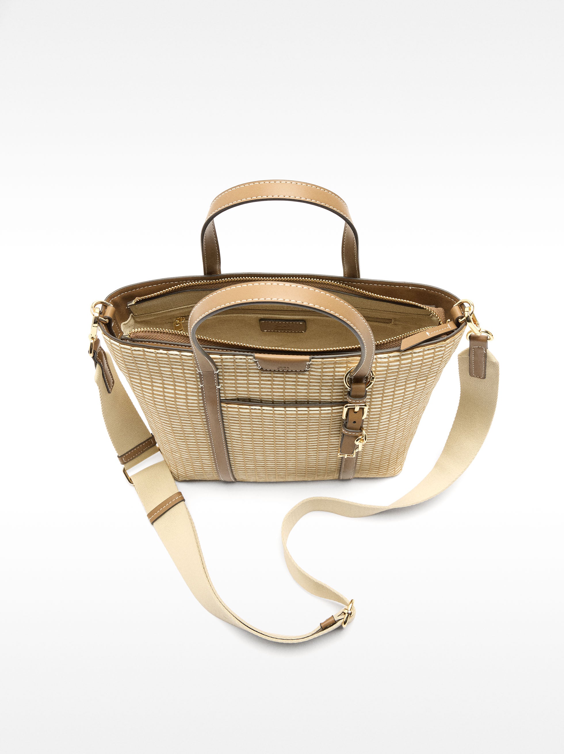 Cartera Tote Efecto Rafia A Rayas