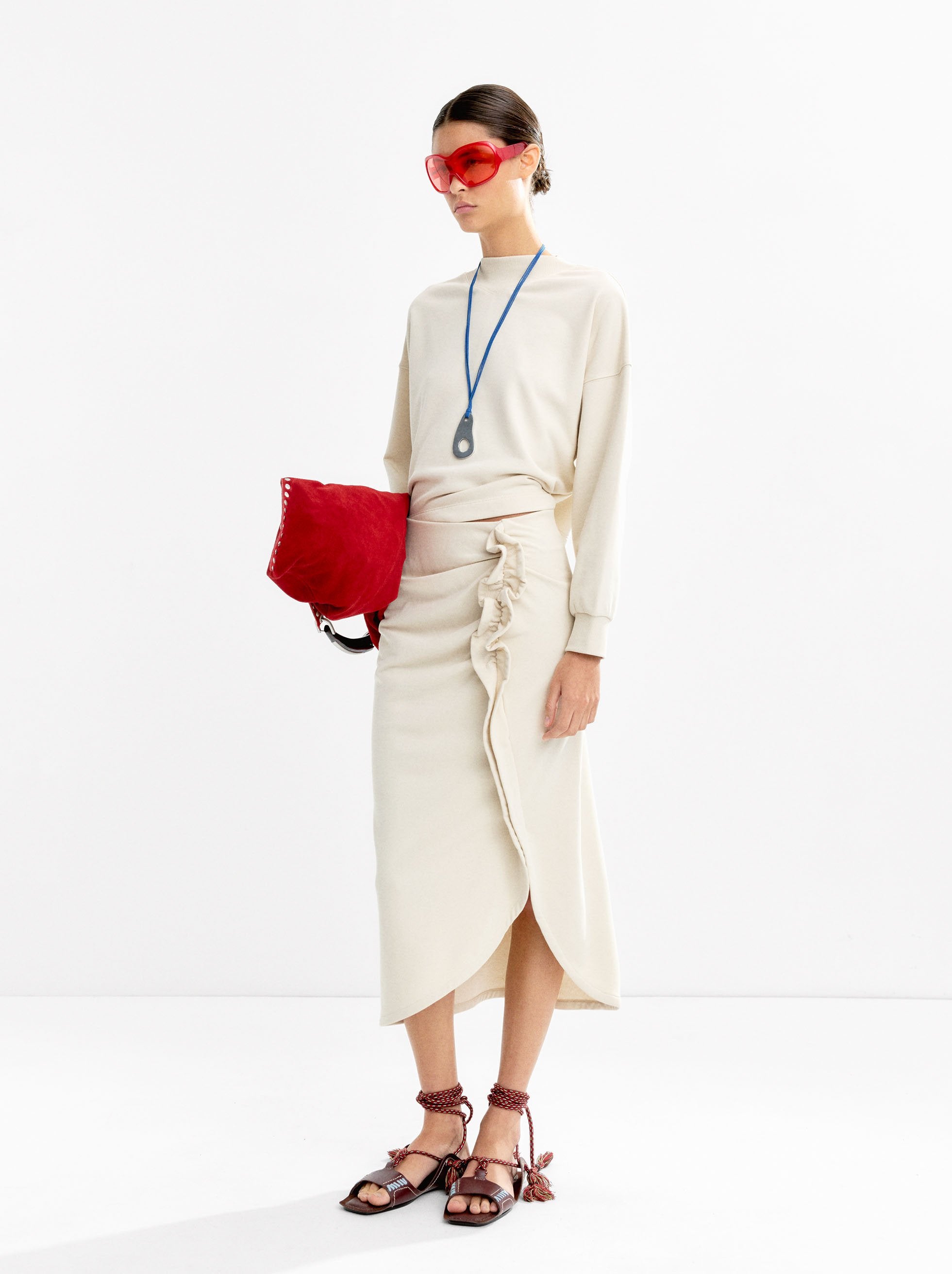 Falda Midi Con Fruncido