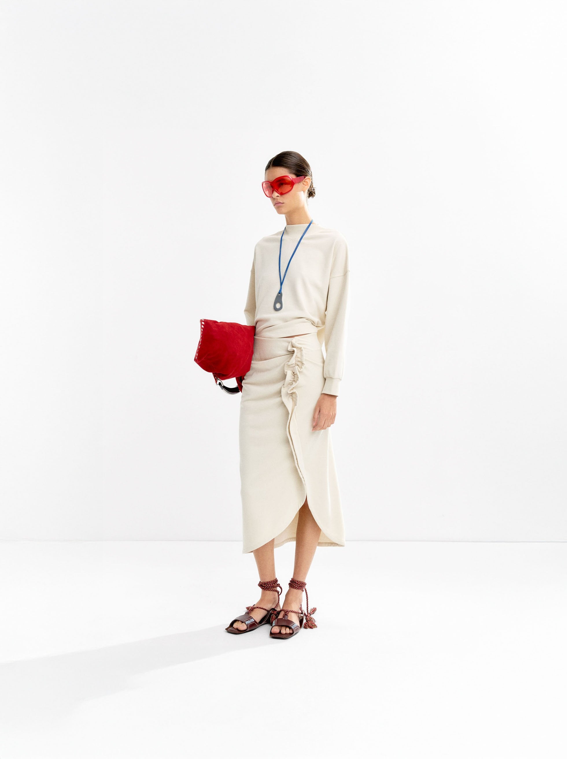 Falda Midi Con Fruncido