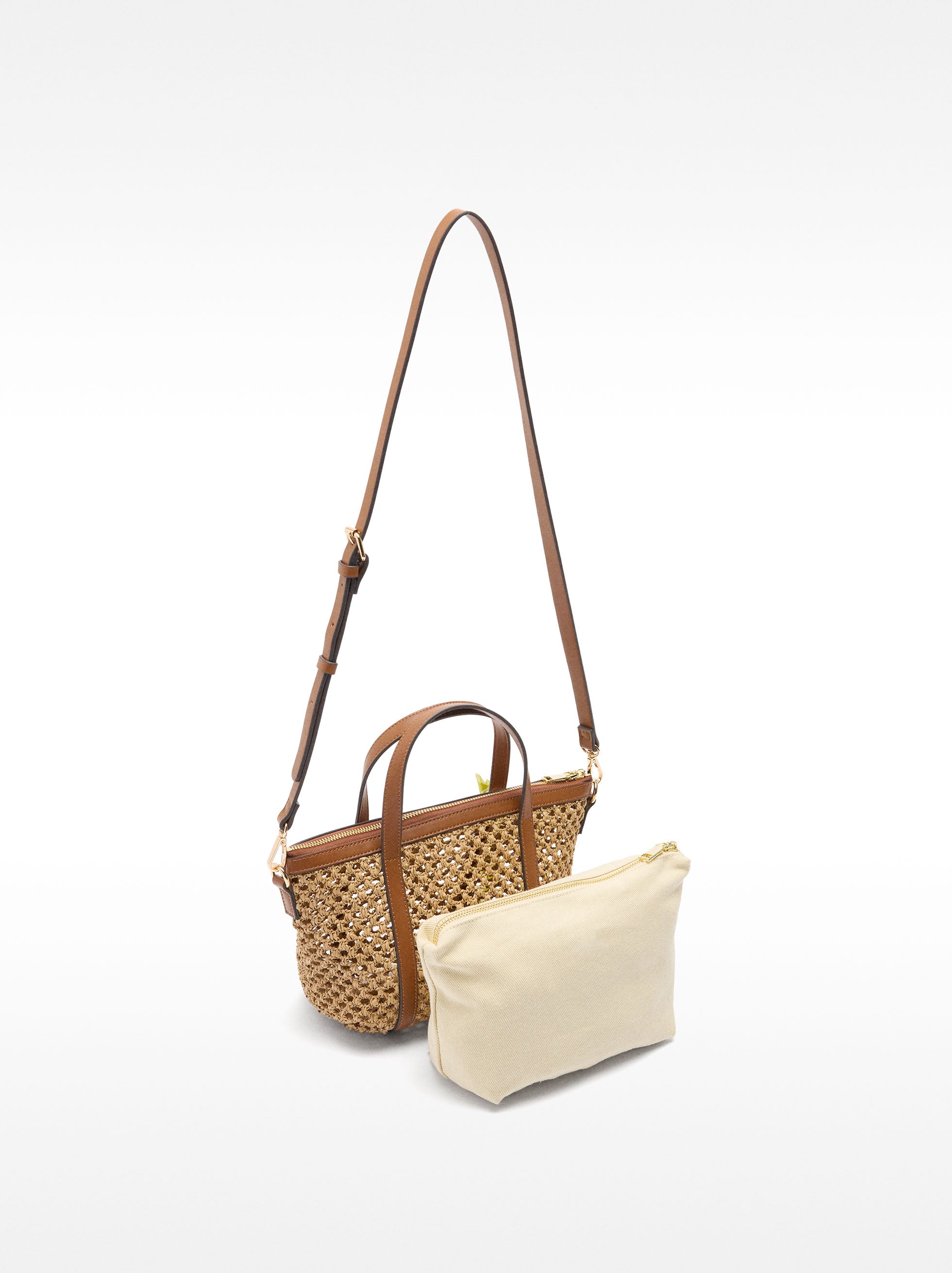 Bolso Tote Con Efecto Rafia Y Bolsa Extraíble