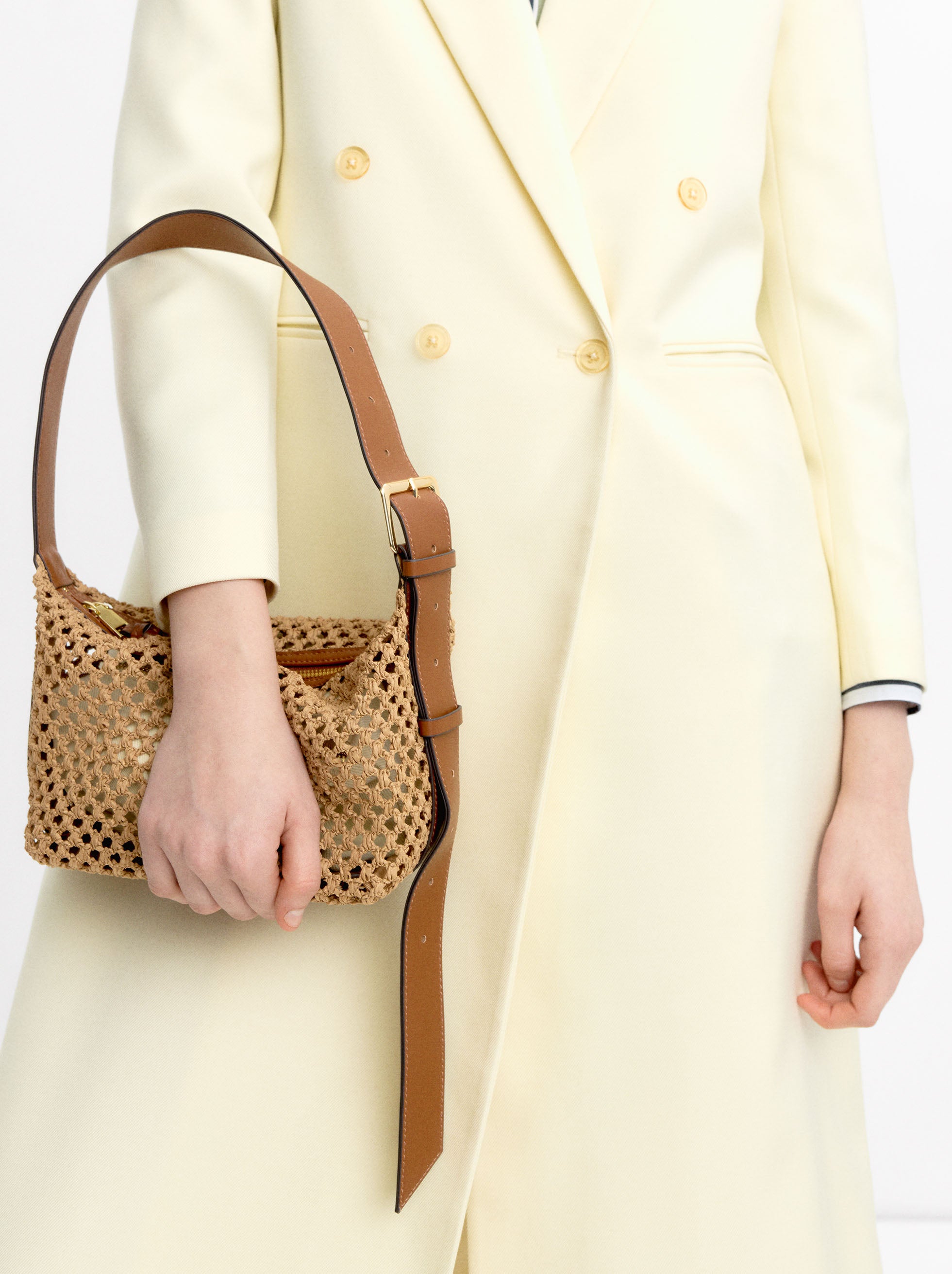 Bolso De Hombro Con Efecto Rafia Y Bolsa Extraíble