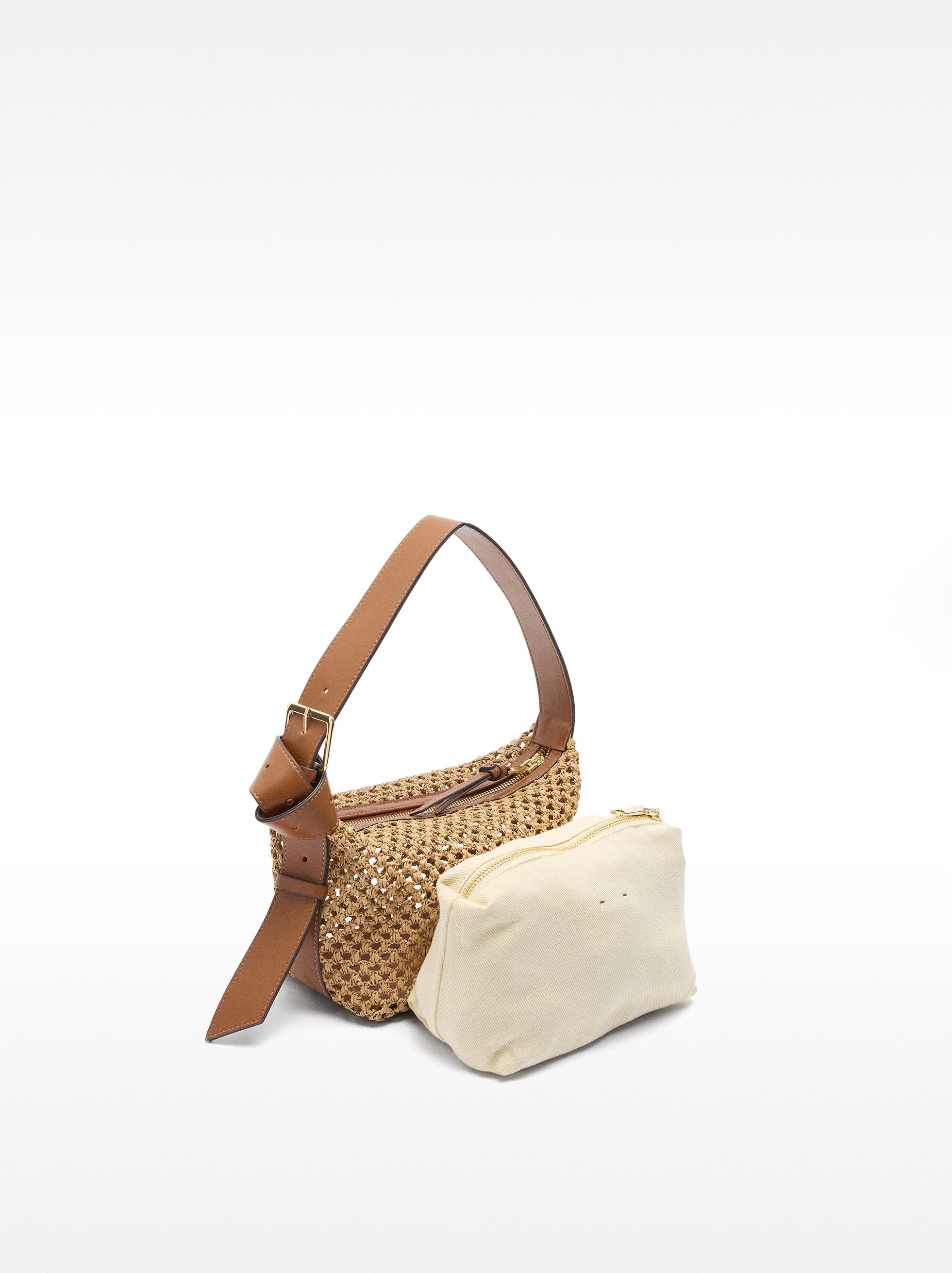 Bolso De Hombro Con Efecto Rafia Y Bolsa Extraíble
