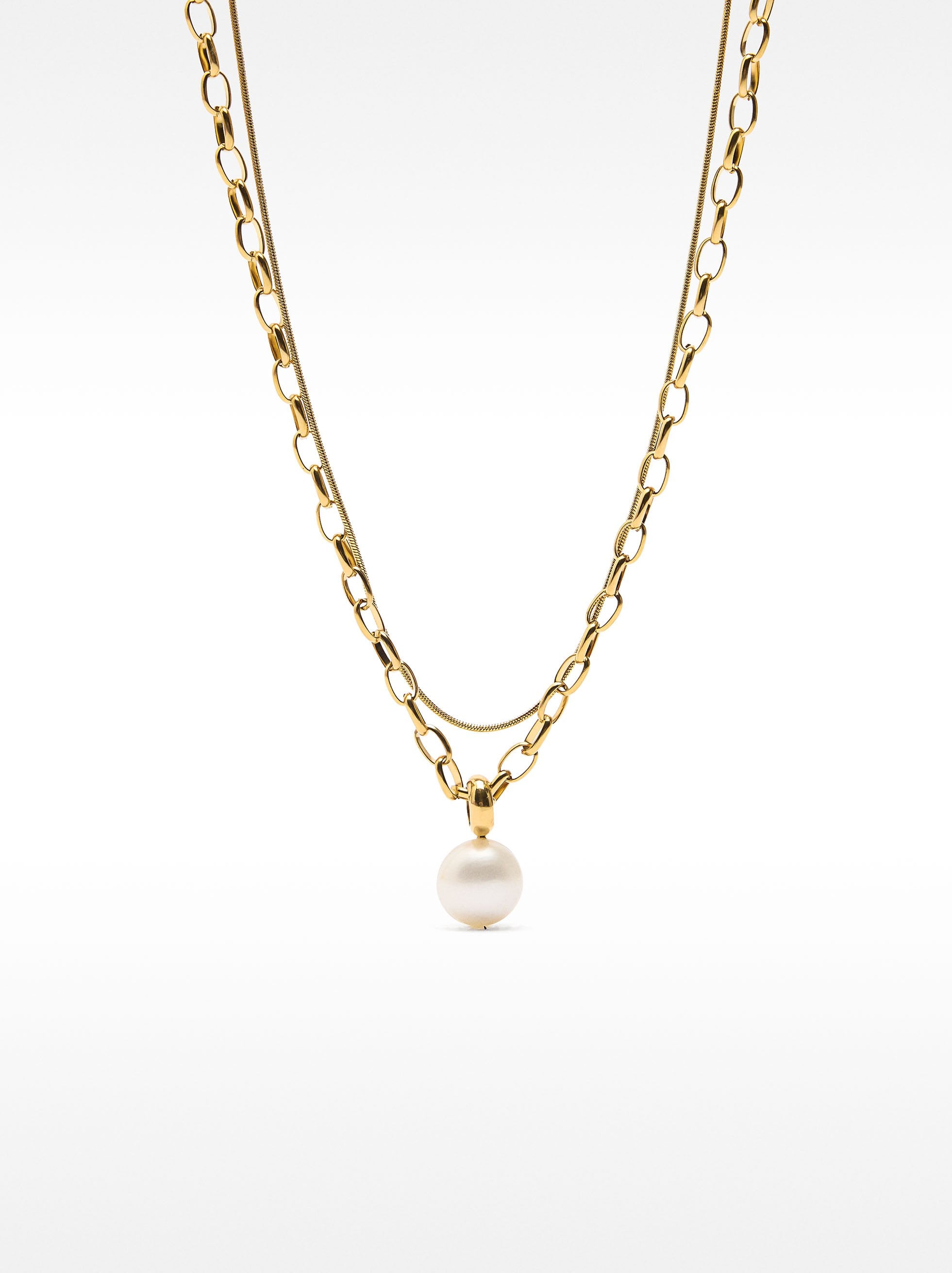 Collar Duplo Con Perla De Agua Dulce