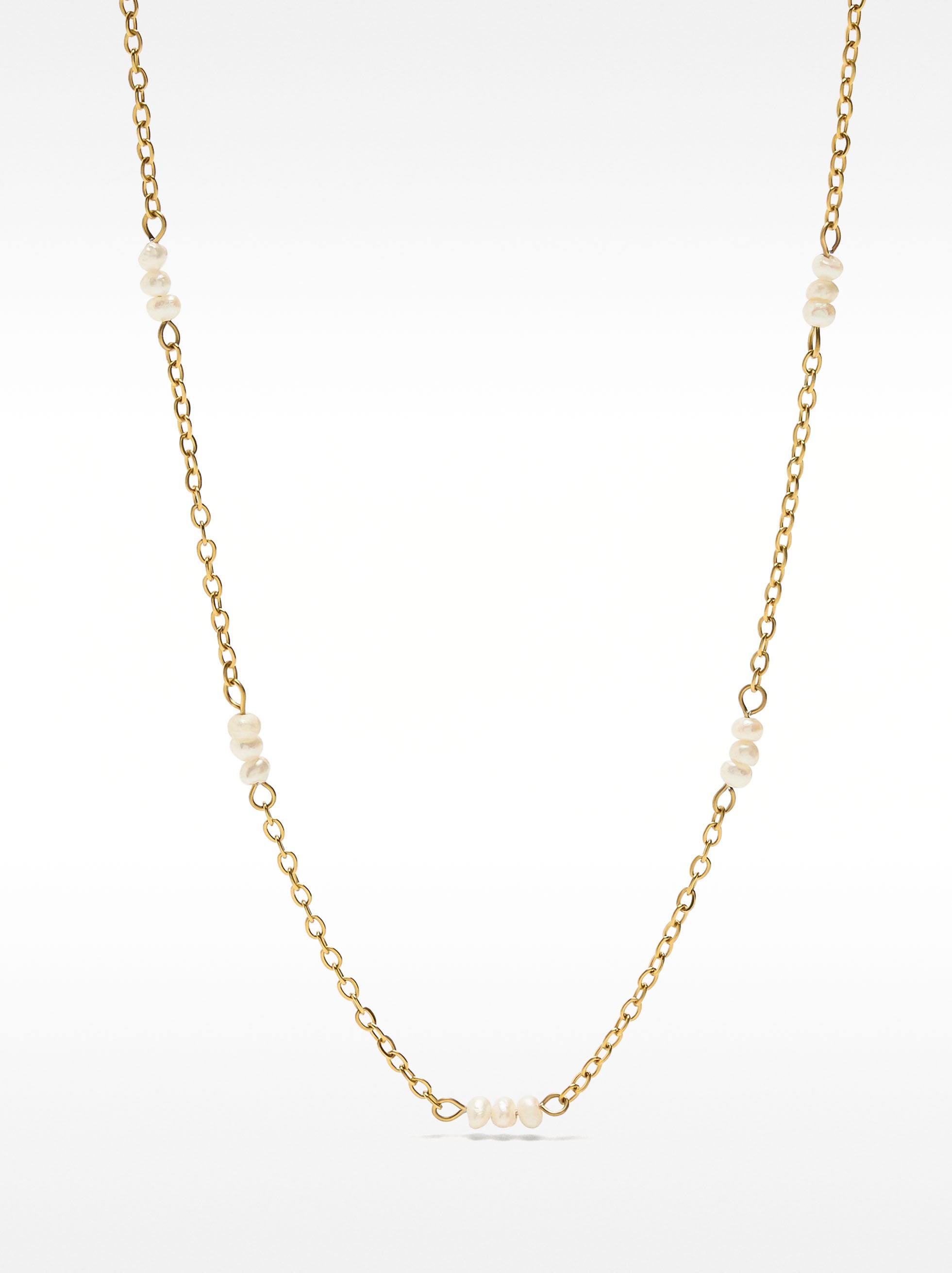 Collar Corto Con Perlas - Acero Inoxidable