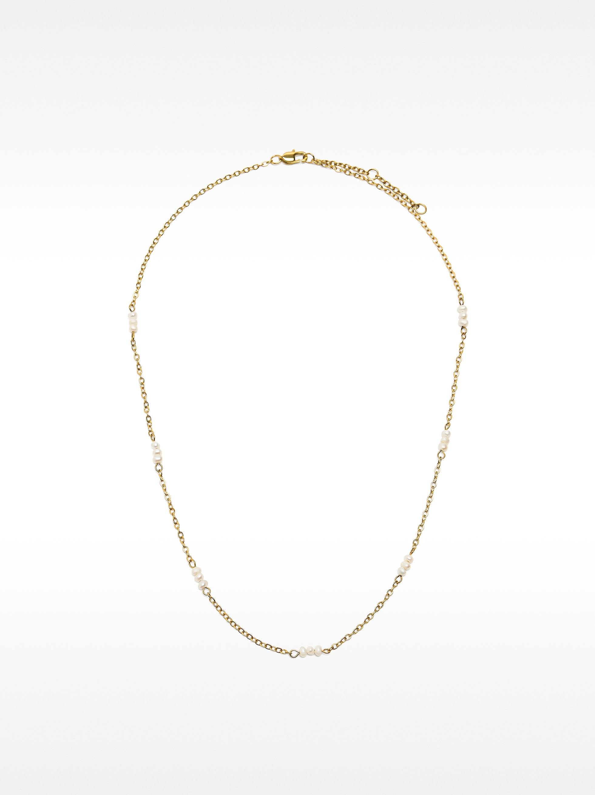 Collar Corto Con Perlas - Acero Inoxidable