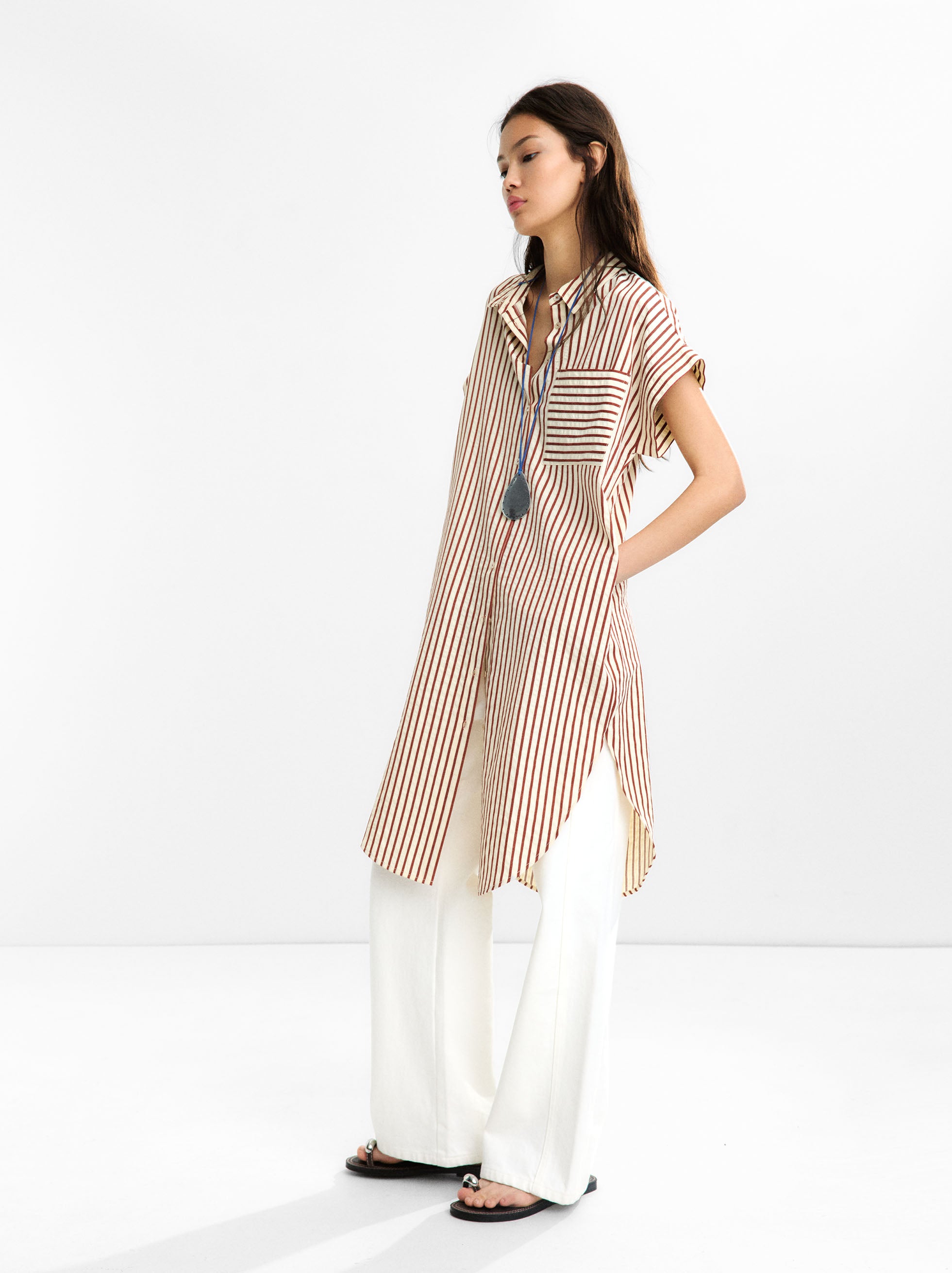 Vestido Camisero Con Rayas