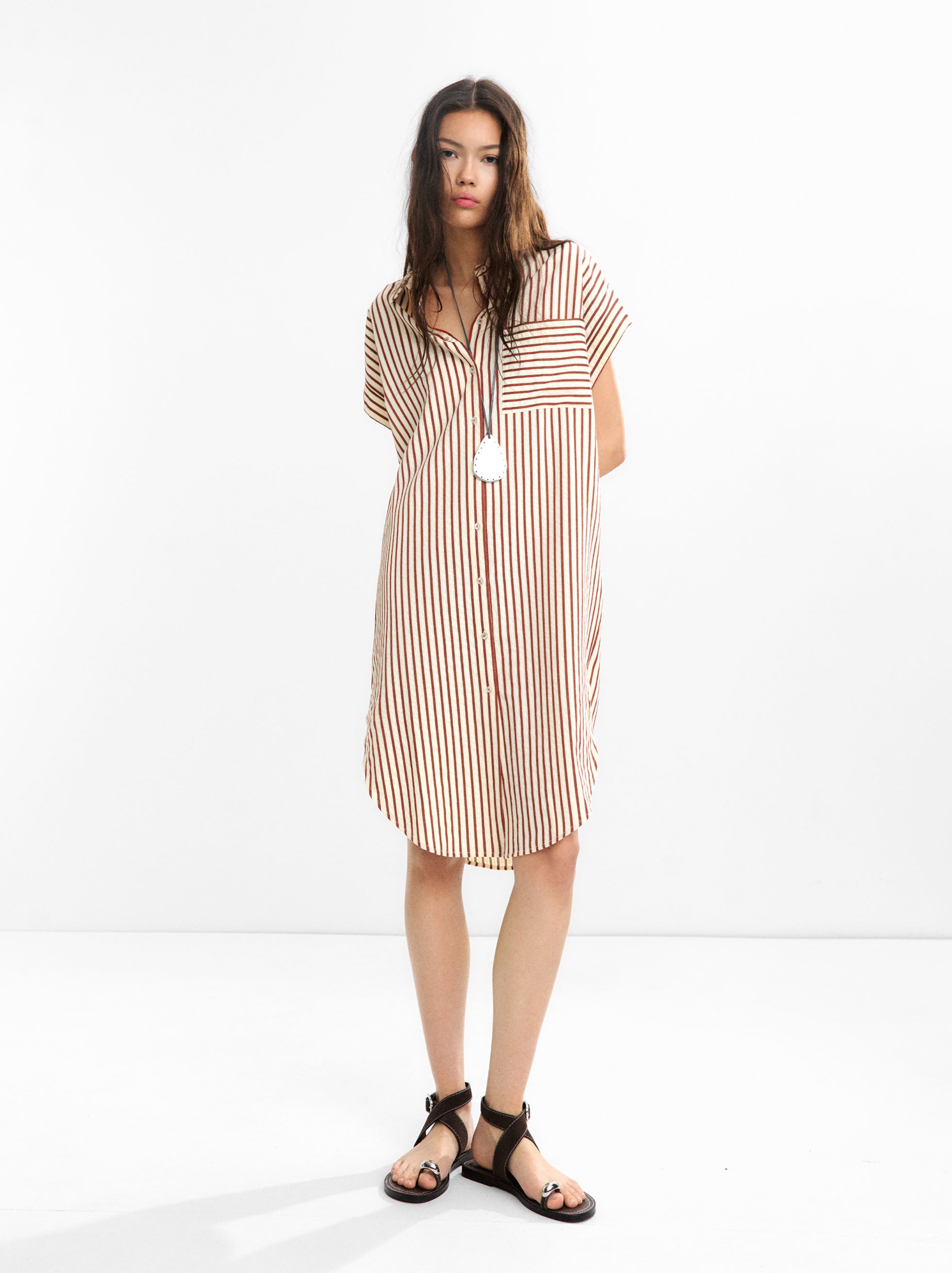 Vestido Camisero Con Rayas