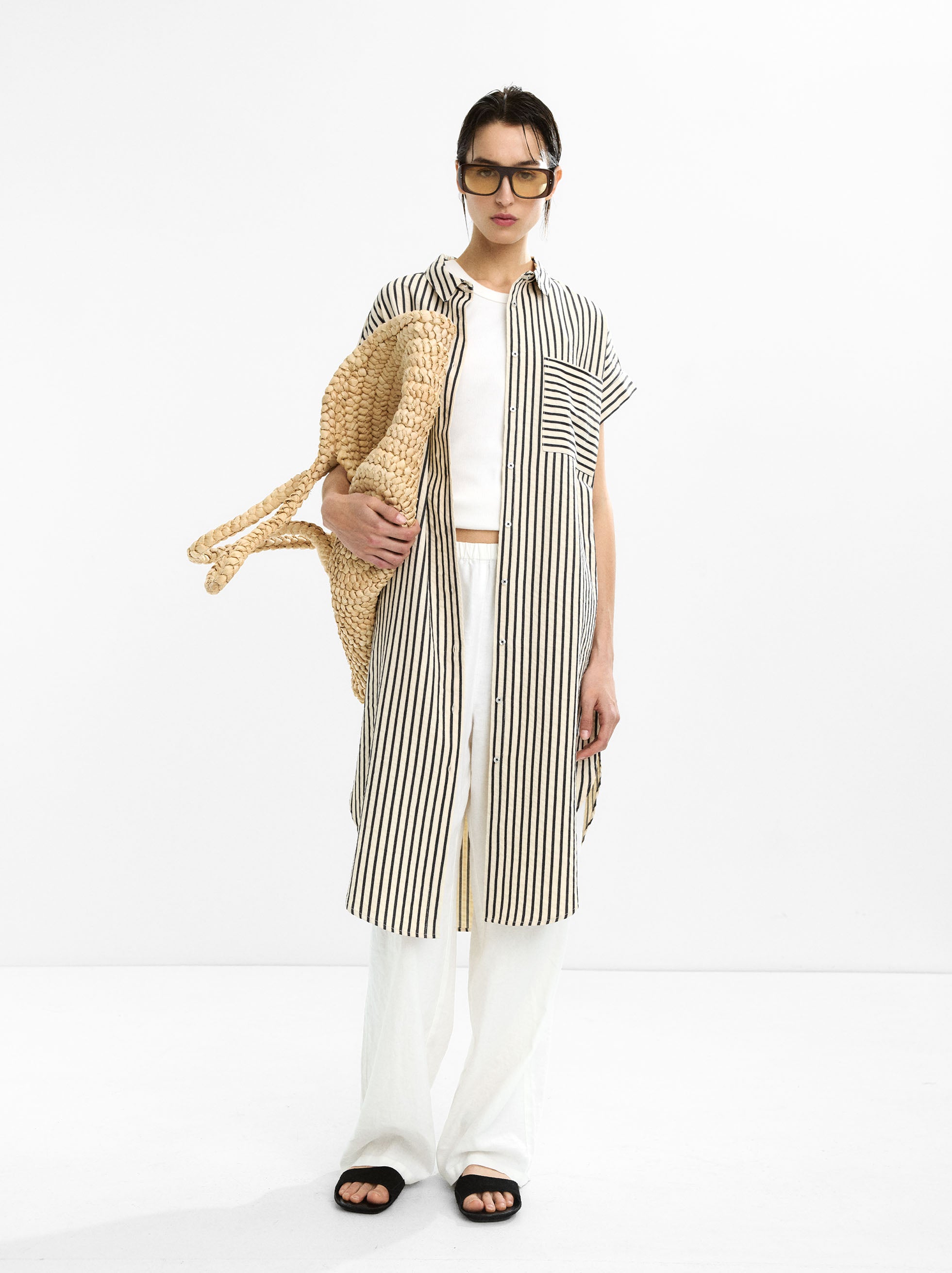 Vestido Camisero Con Rayas