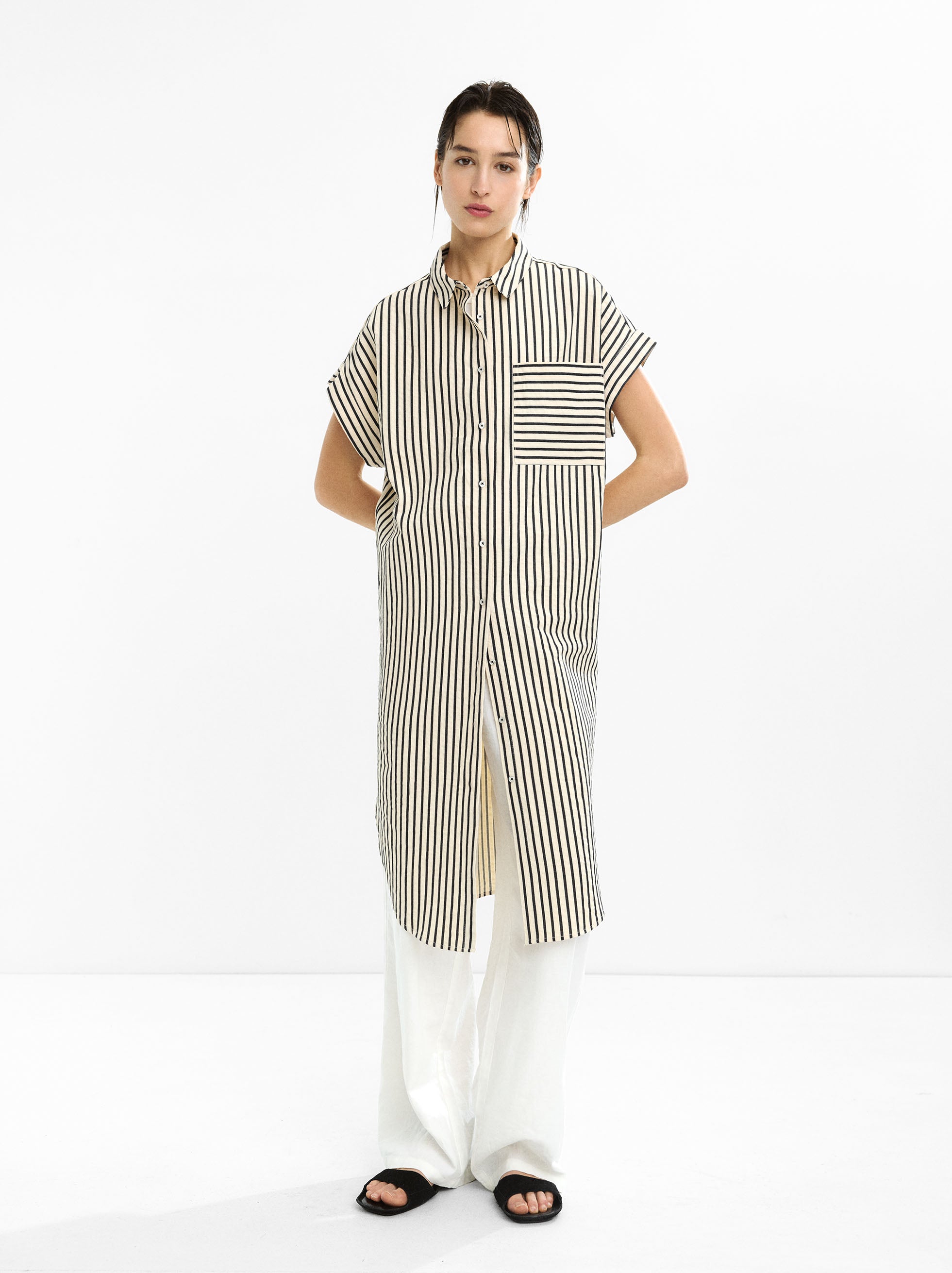 Vestido Camisero Con Rayas