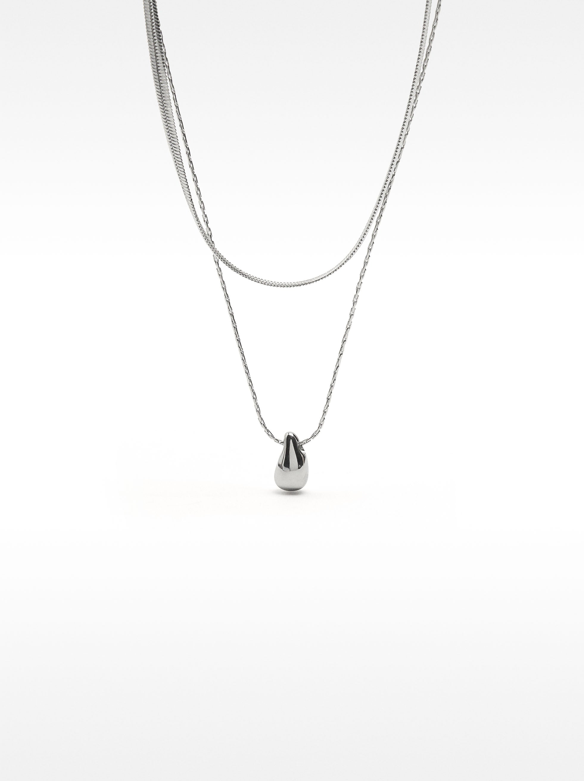Collar Doble Colgante Gota - Acero Inoxidable