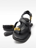 Sandalias De Piel Con Tiras Detalle Metálico