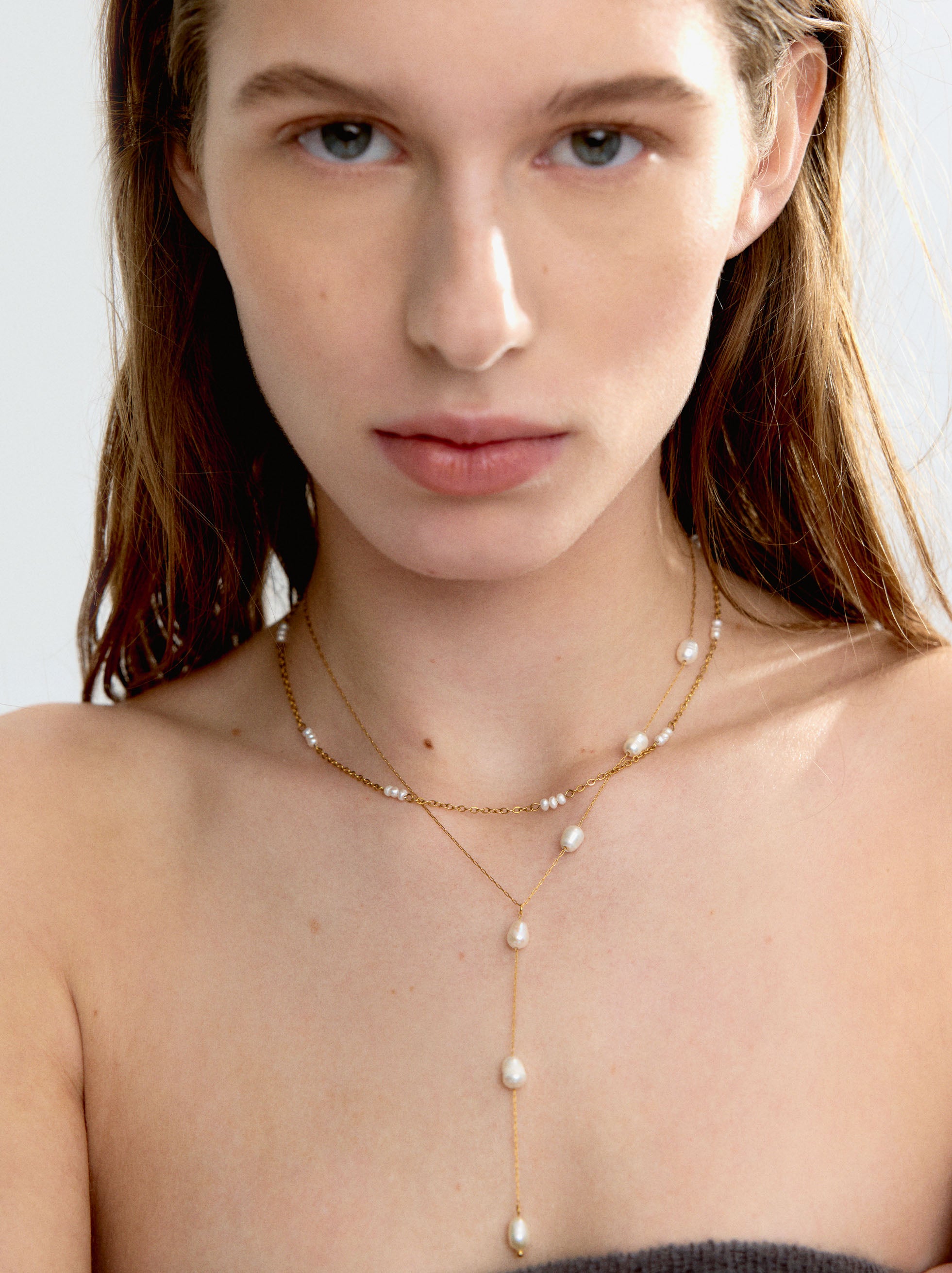 Collar De Perlas De Agua Dulce - Acero Inoxidable