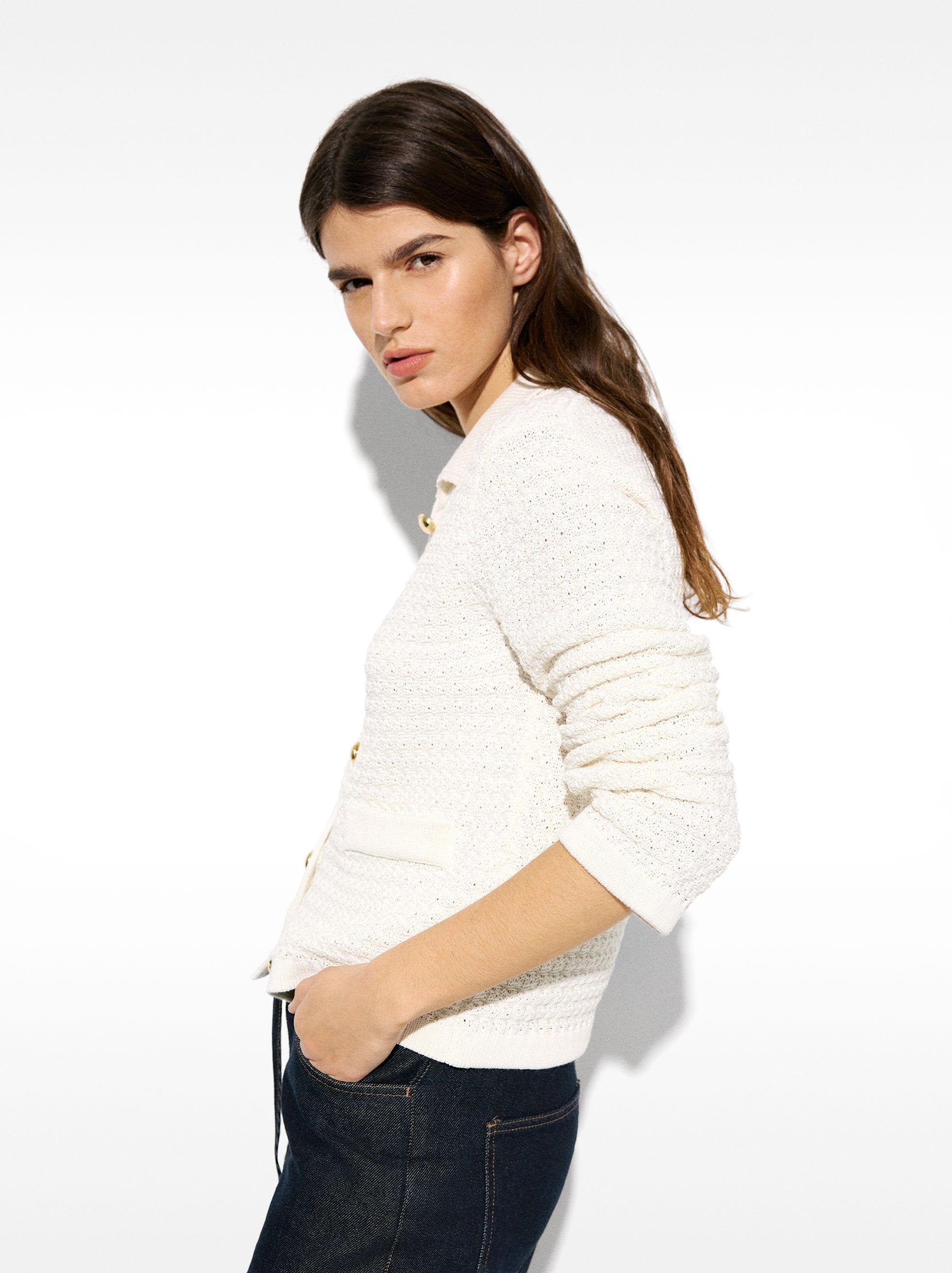 Cárdigan De Punto Con Textura