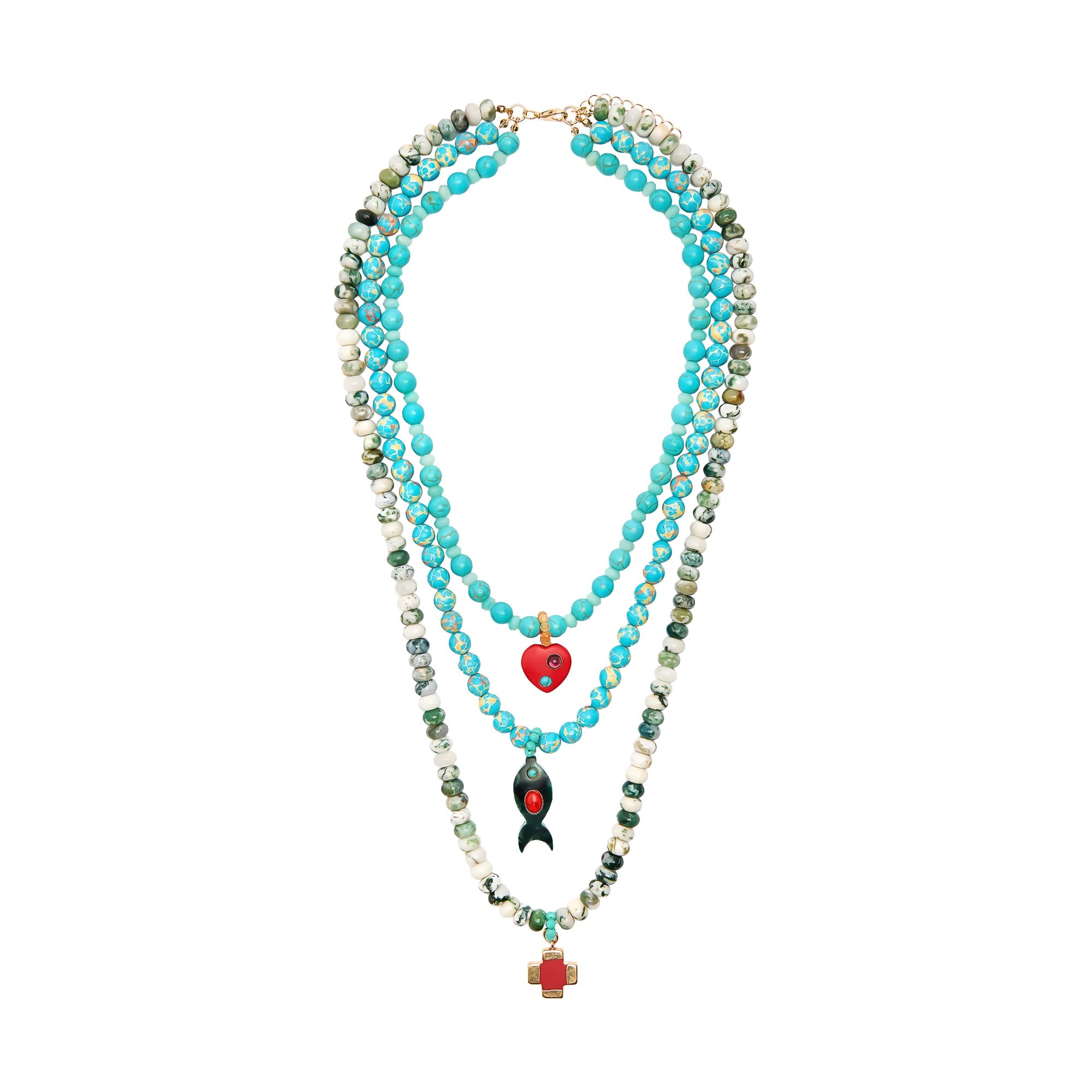 Collar Triple De Cuentas De Piedra
