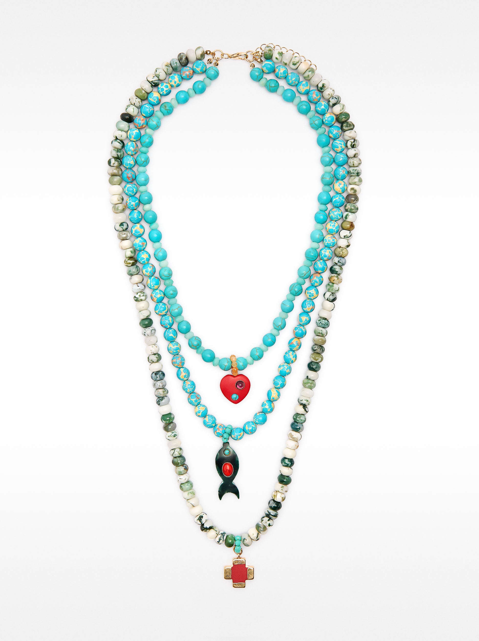 Collar Triple De Cuentas De Piedra