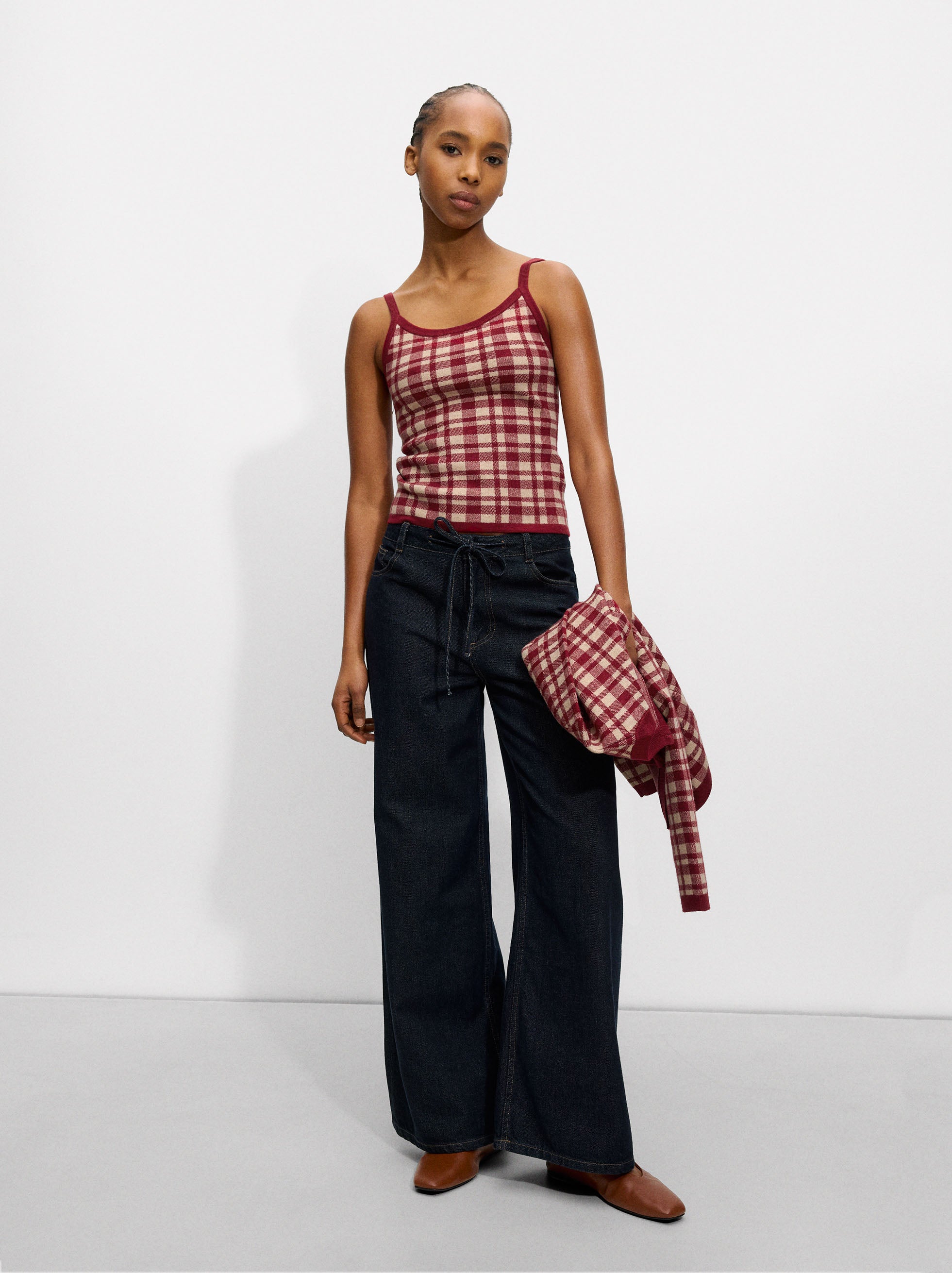 Top De Tirantes De Punto Jacquard Con Cuadros