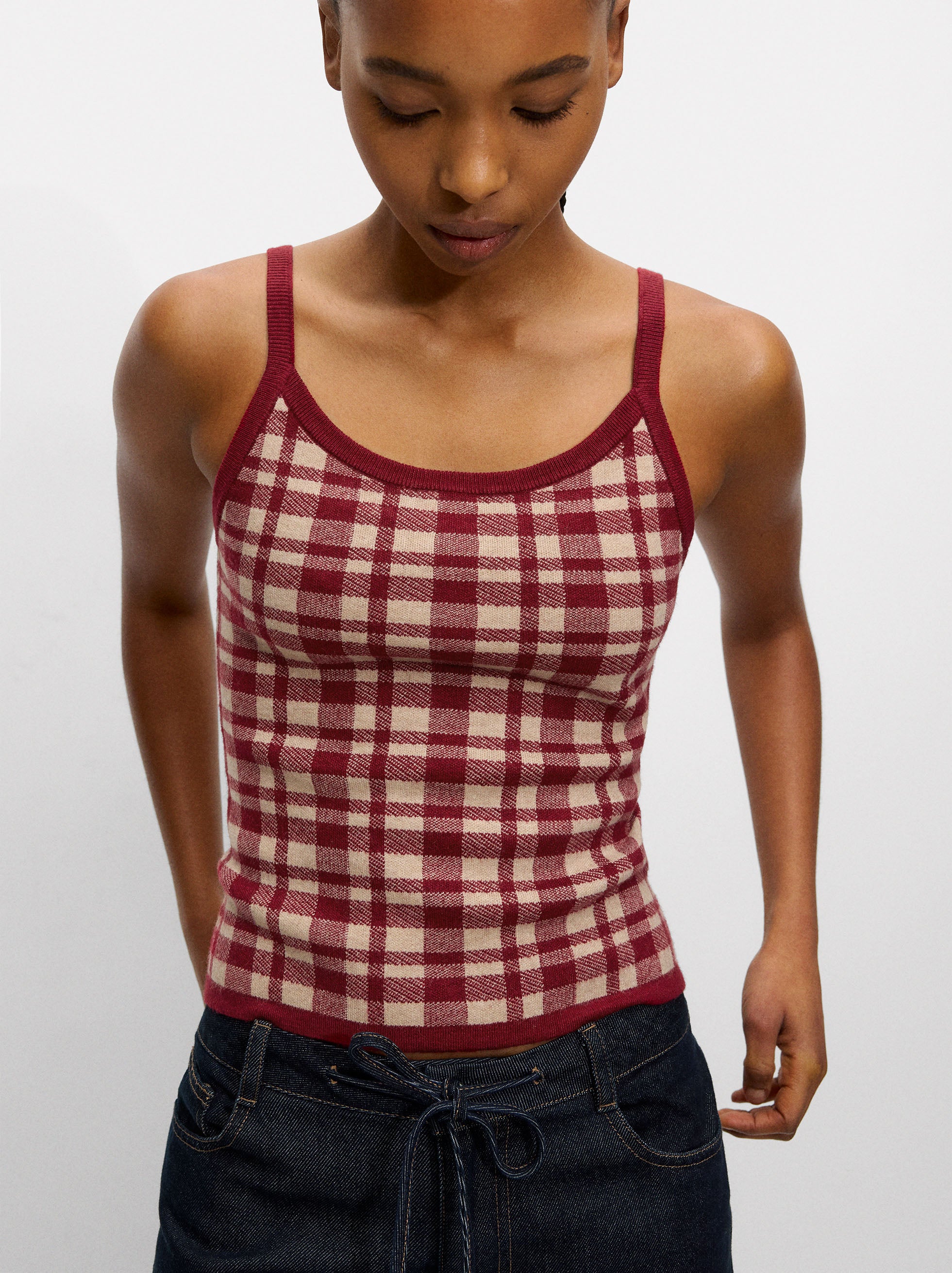 Top De Tirantes De Punto Jacquard Con Cuadros
