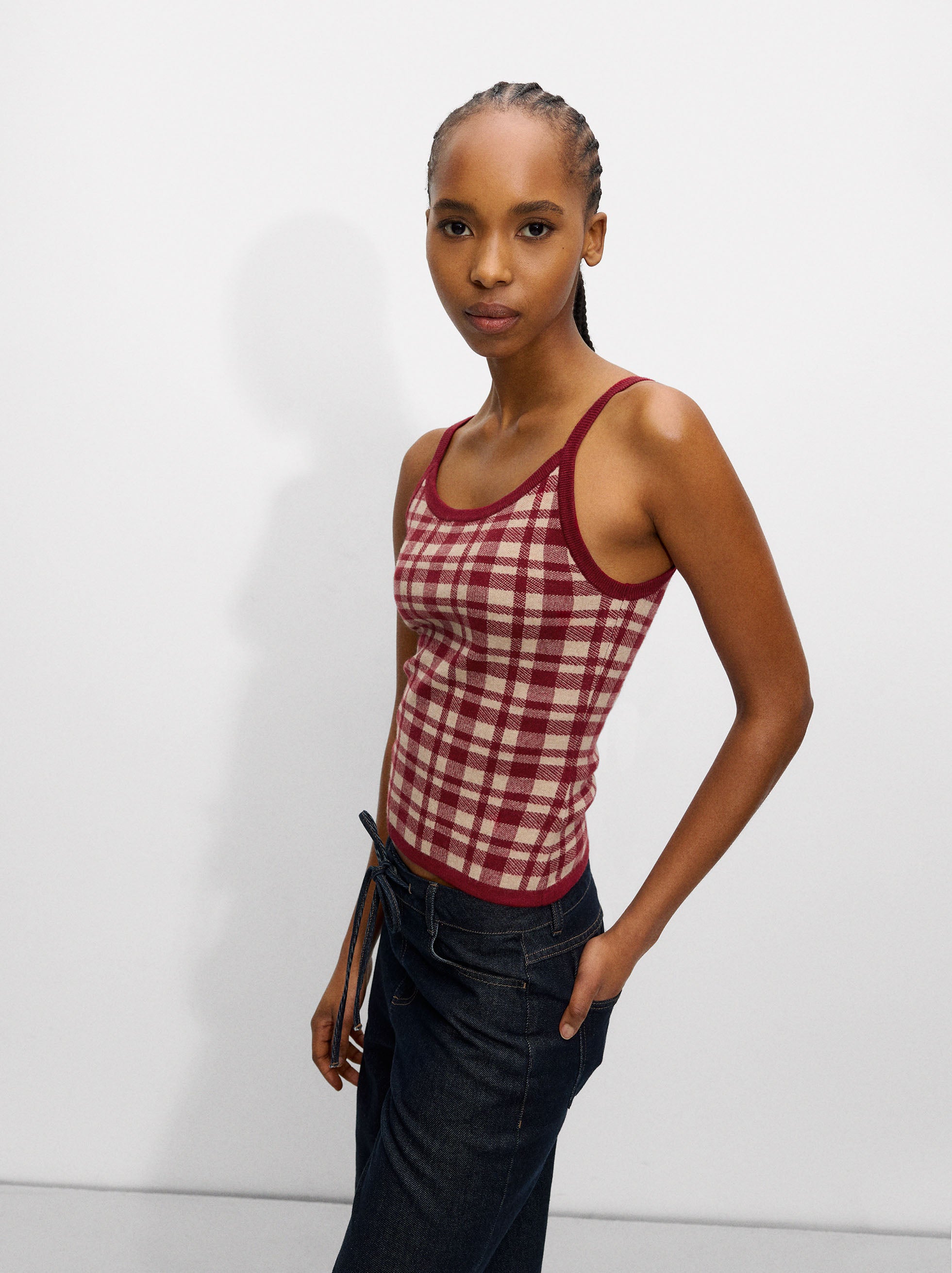 Top De Tirantes De Punto Jacquard Con Cuadros