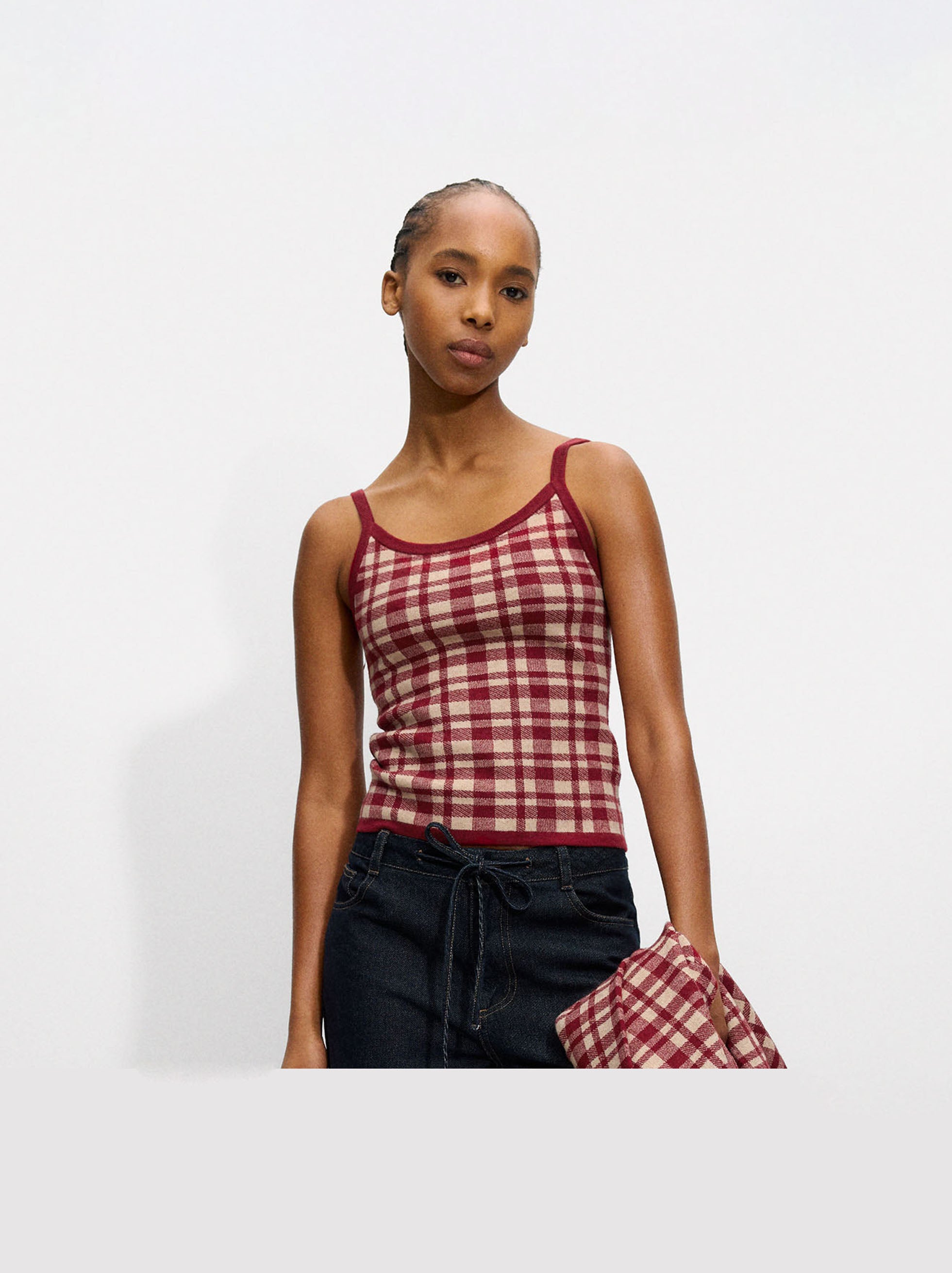 Top De Tirantes De Punto Jacquard Con Cuadros