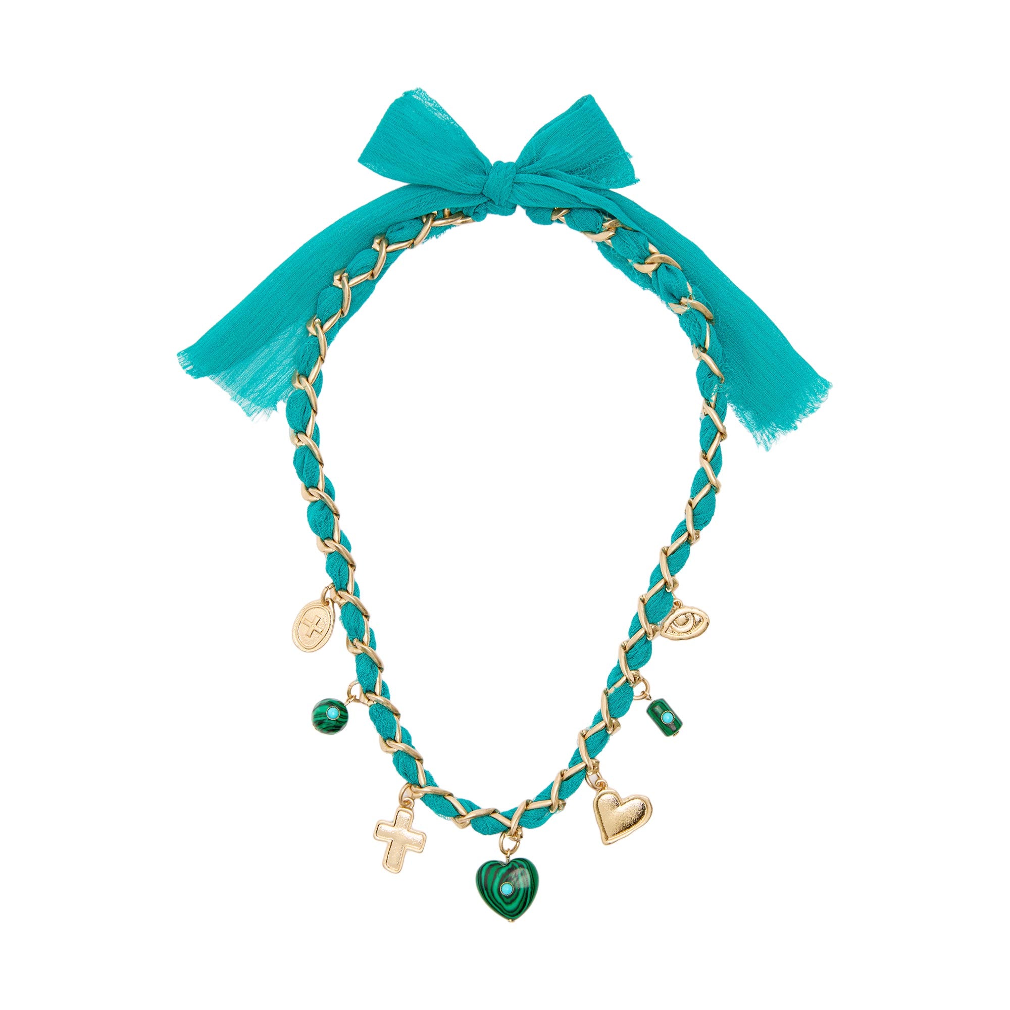 Collar De Eslabones Tela Y Piedras