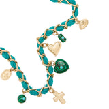 Collar De Eslabones Tela Y Piedras