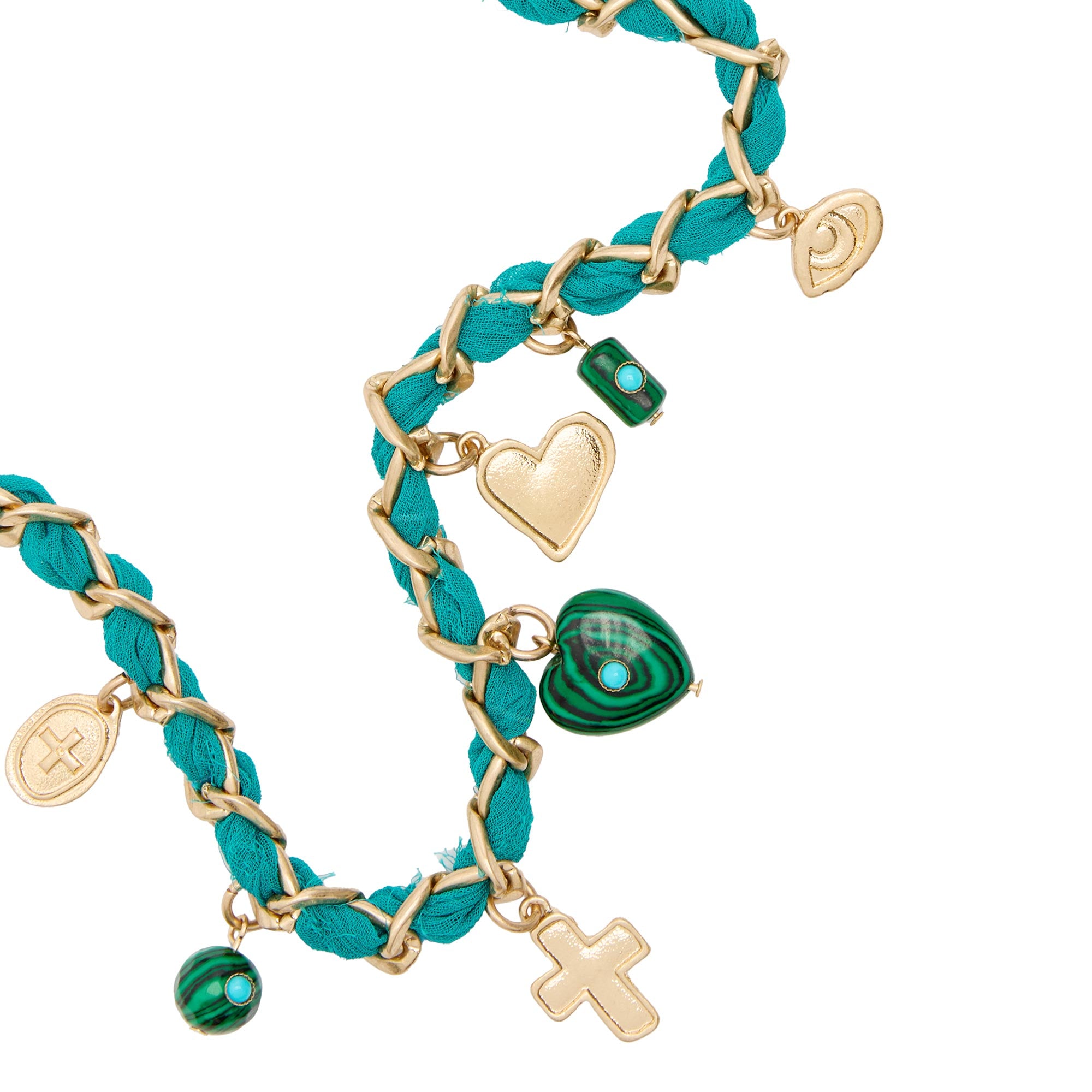 Collar De Eslabones Tela Y Piedras