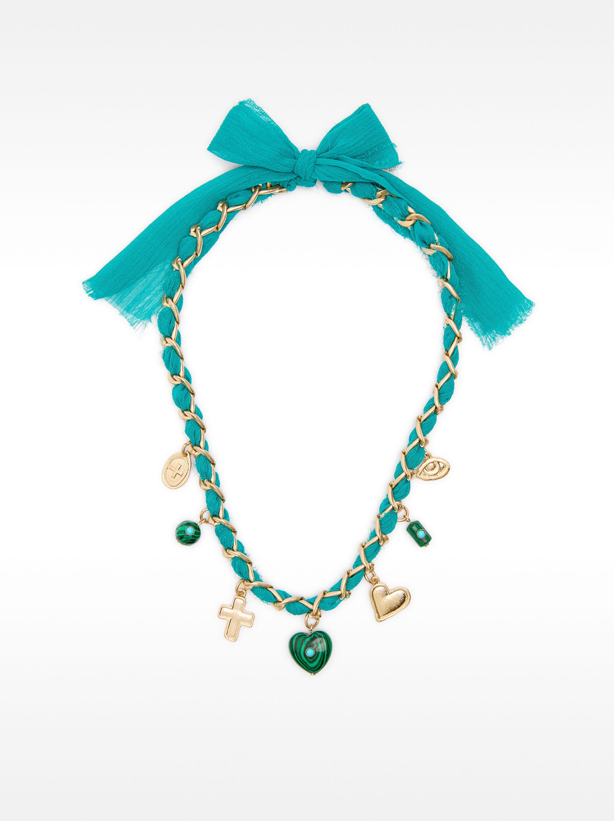 Collar De Eslabones Tela Y Piedras