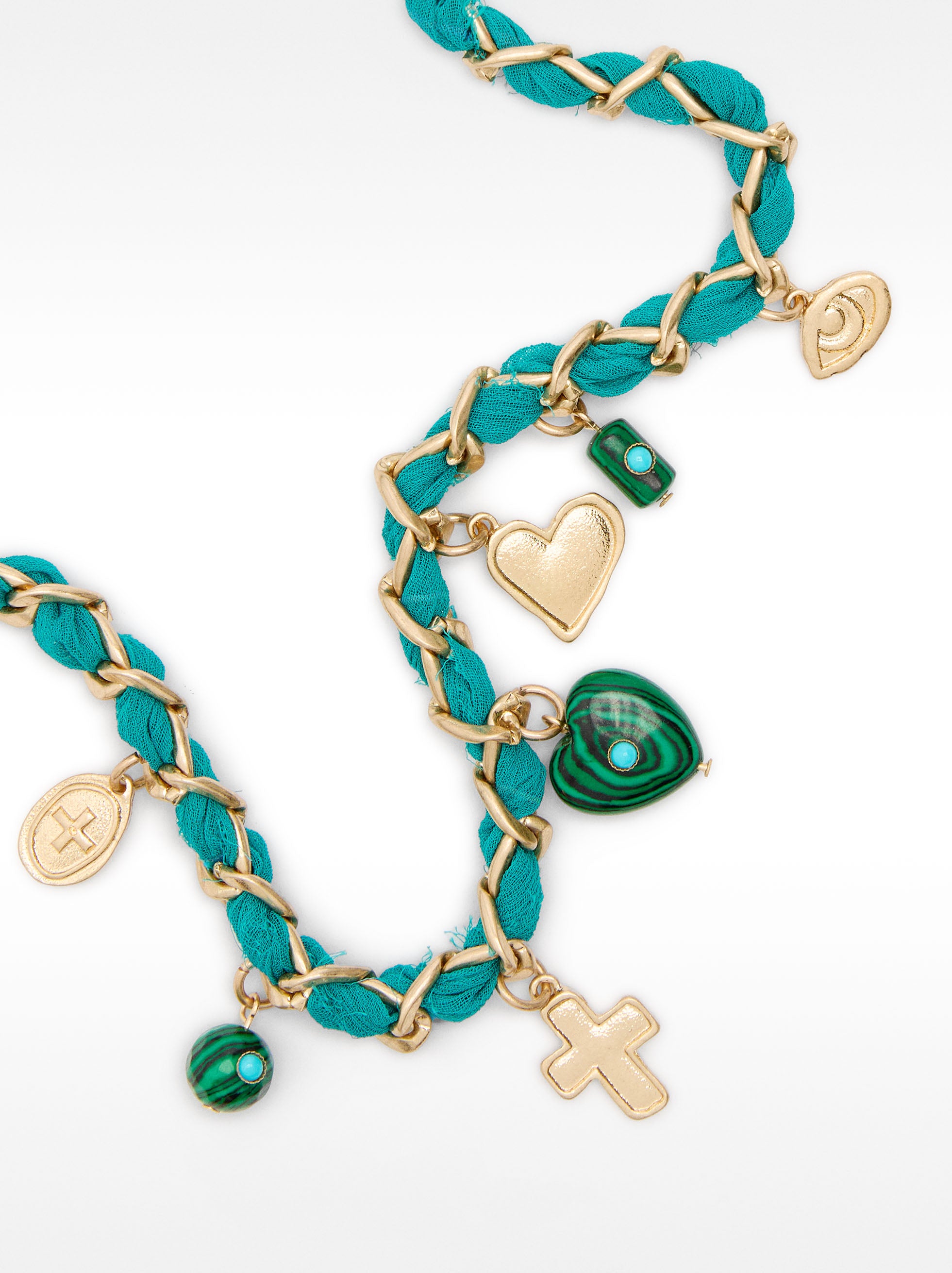 Collar De Eslabones Tela Y Piedras