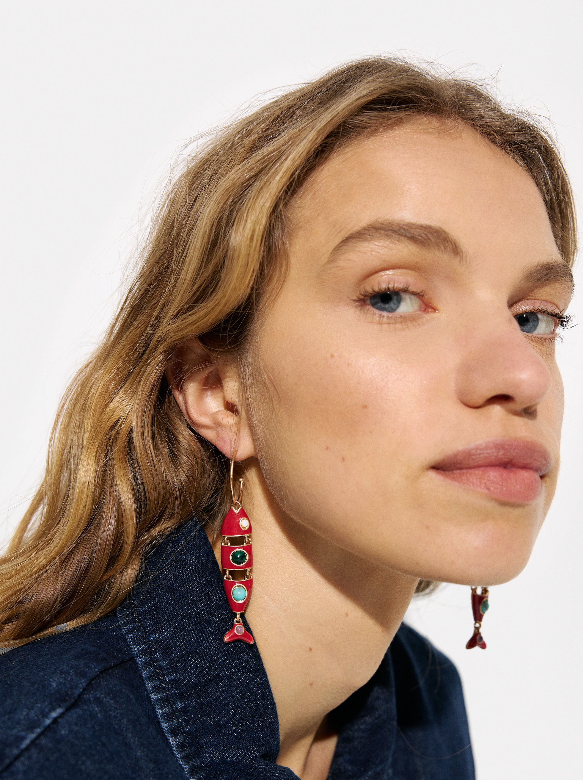 Aretes Abiertos Con Piedras Y Peces