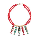 Collar Corto Con Piedras Y Peces