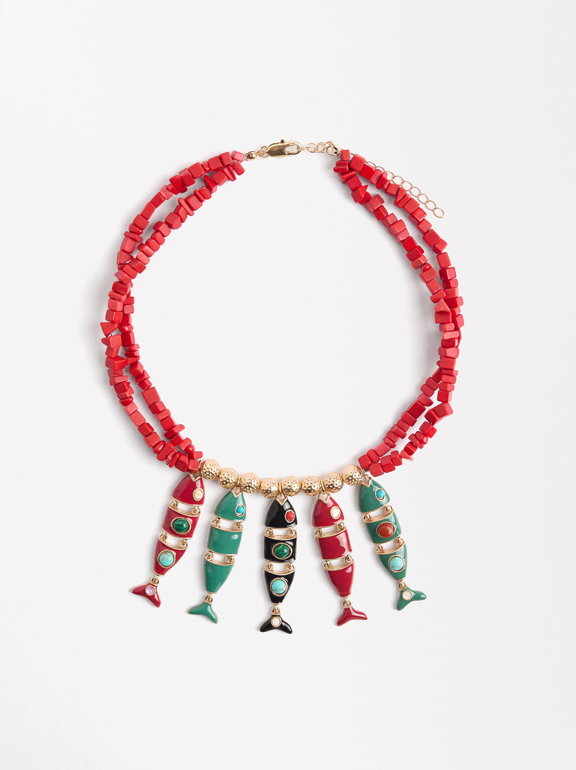 Collar Corto Con Piedras Y Peces