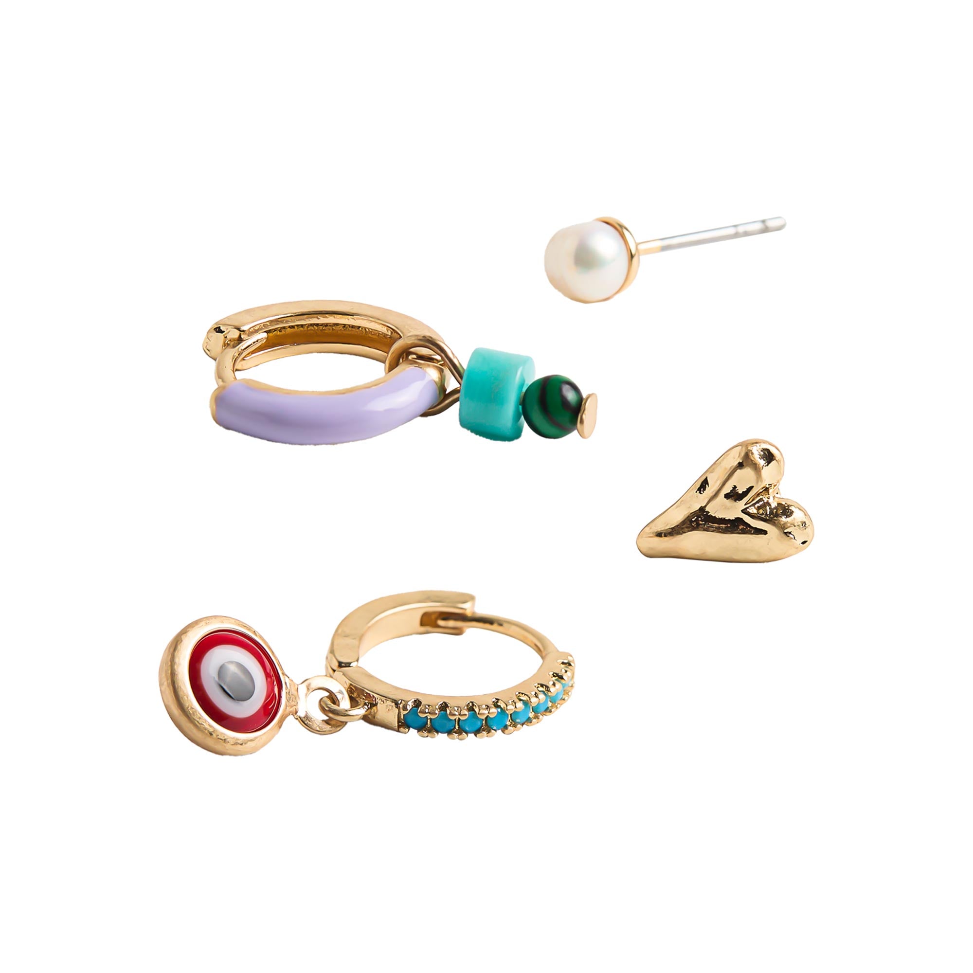 Set De Pendientes Con Piedras Y Esmaltado